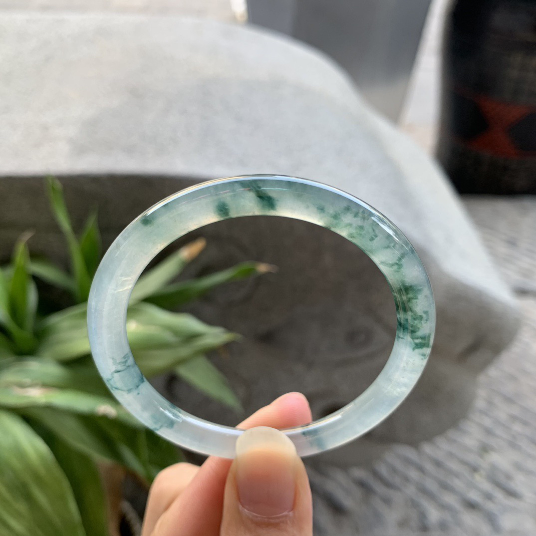 小圈口52.5-5.5 【冰种飘花圆条手镯】圆条52 53可戴