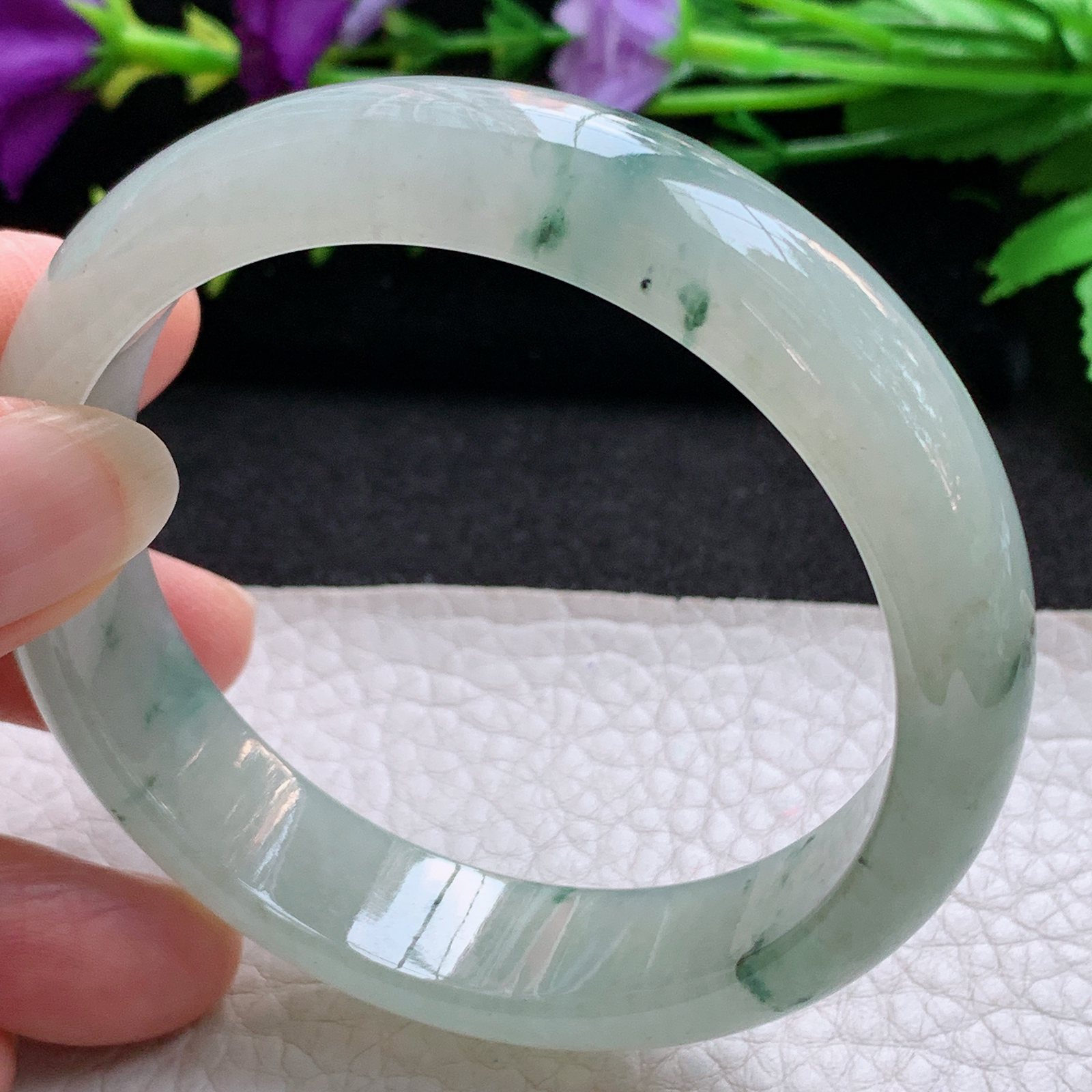 ll实拍57.5*14*7.5平安镯 天然缅甸翡翠A货玉手镯冰飘花宽边玉手环