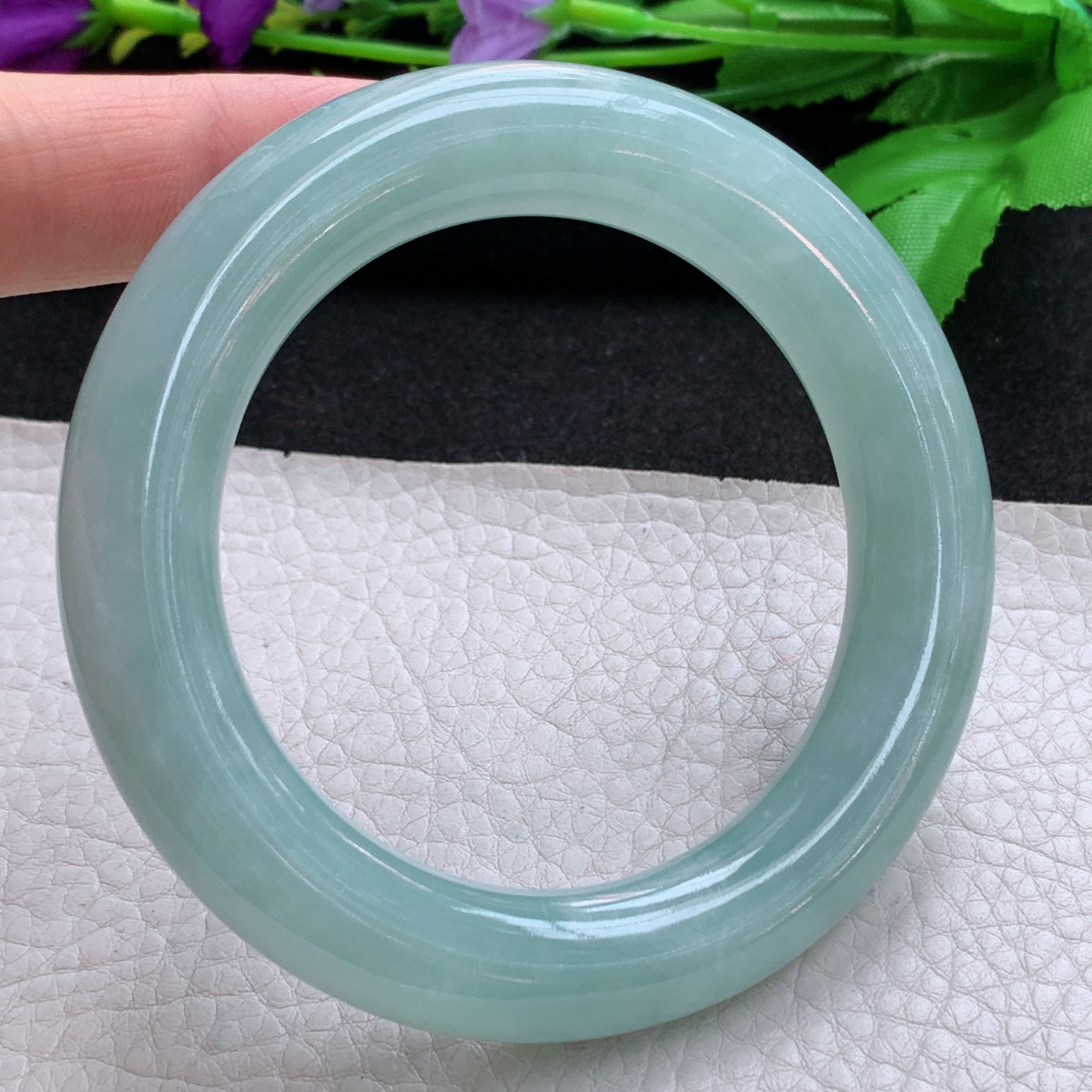 js冰晴款56.5*12*12.3胖圆镯 天然缅甸翡翠A货玉手镯晴绿圆条玉手环