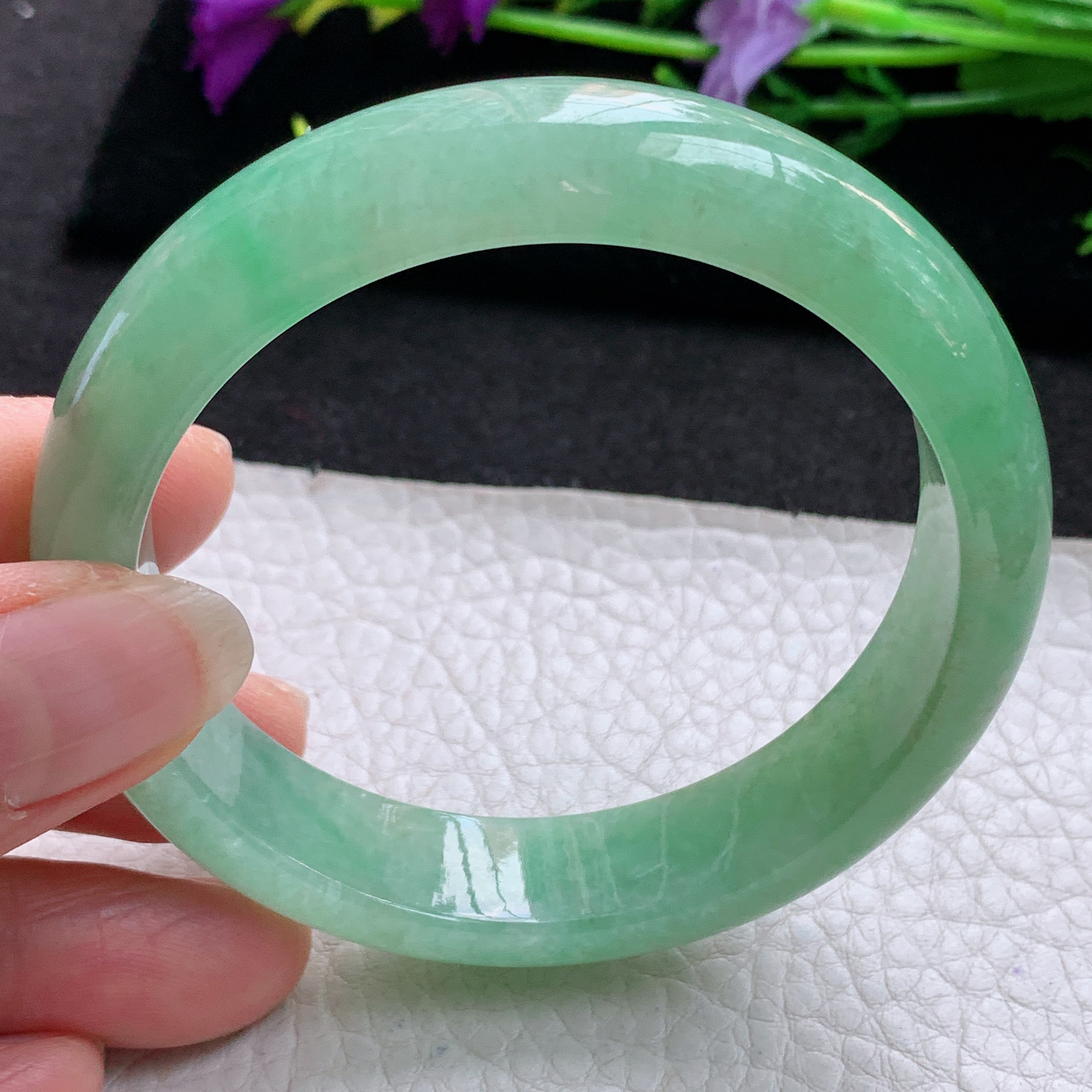 js实拍57*13.5*7.8平安镯 天然缅甸翡翠A货玉手镯冰绿宽边玉手环