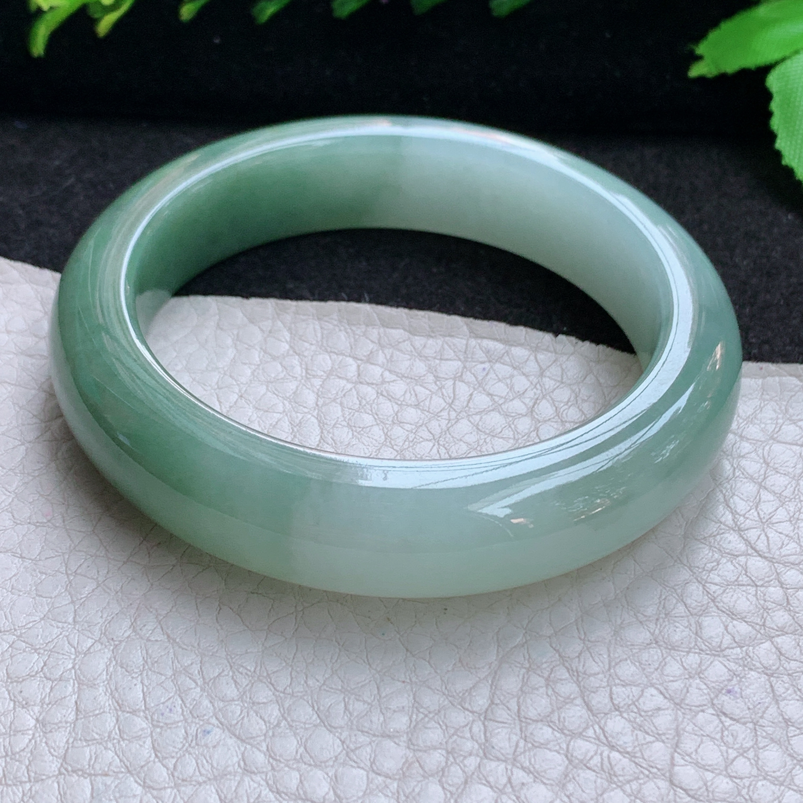 js招财款54*13.2*9平安镯 天然缅甸翡翠A货玉手镯双彩宽边玉手环