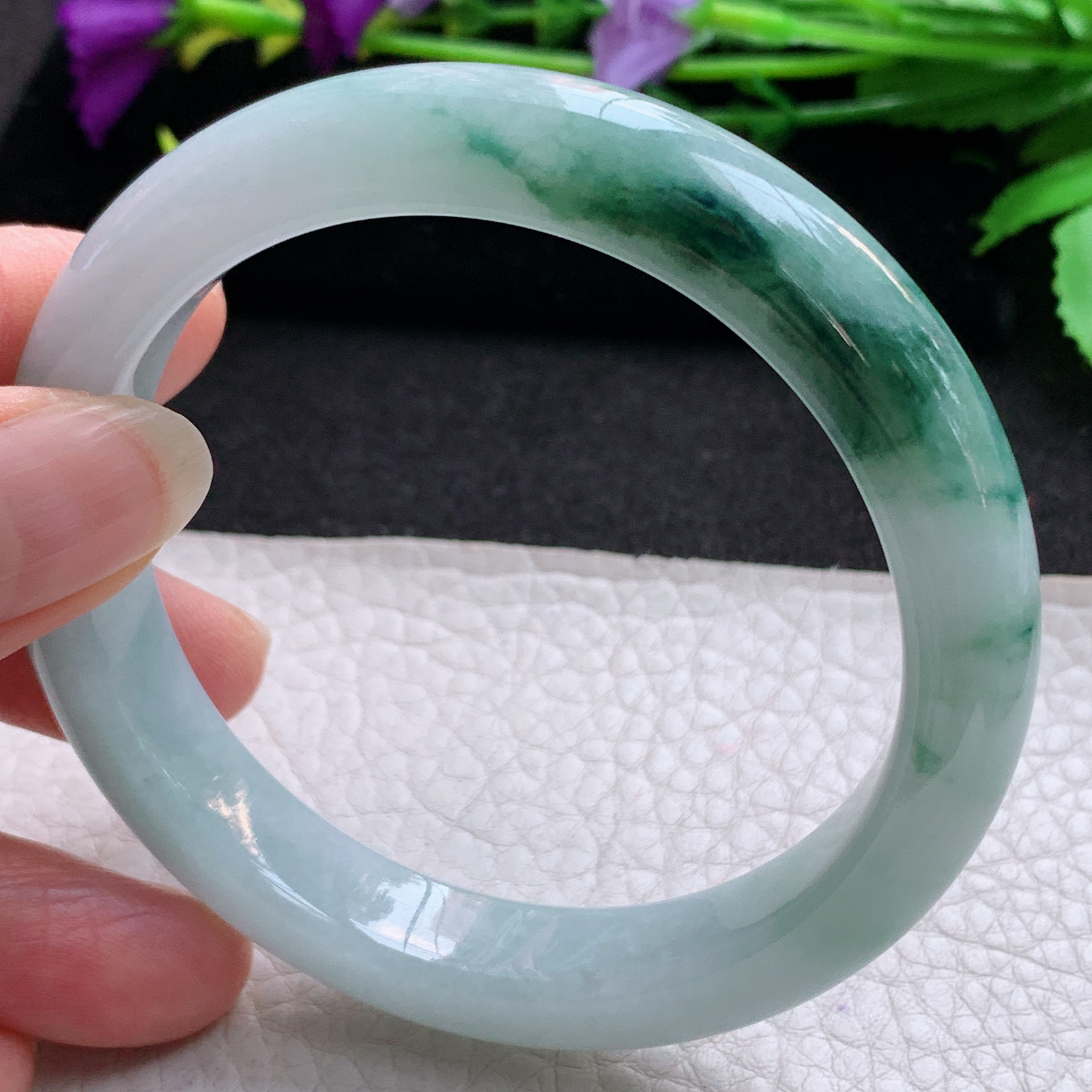 js实拍57.5*11.5*8.3平安镯 天然缅甸翡翠A货玉手镯冰飘花胶感宽边玉手环