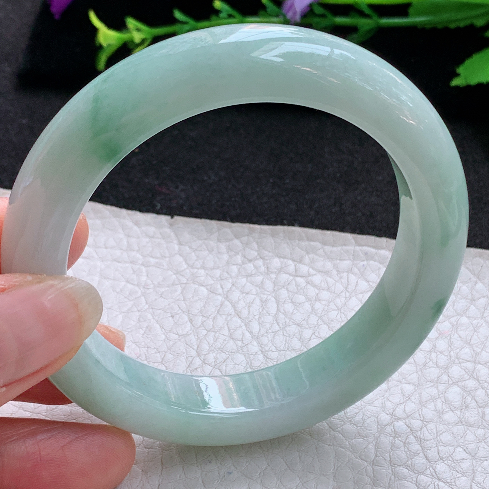 nr飘逸款56*12.3*9.3平安镯 天然缅甸翡翠A货玉手镯飘花宽边玉手环