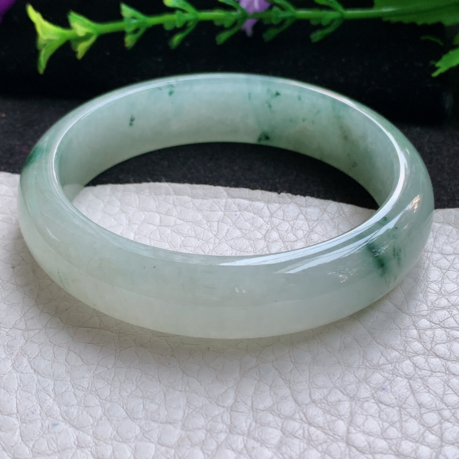 ll实拍57.5*14*7.5平安镯 天然缅甸翡翠A货玉手镯冰飘花宽边玉手环