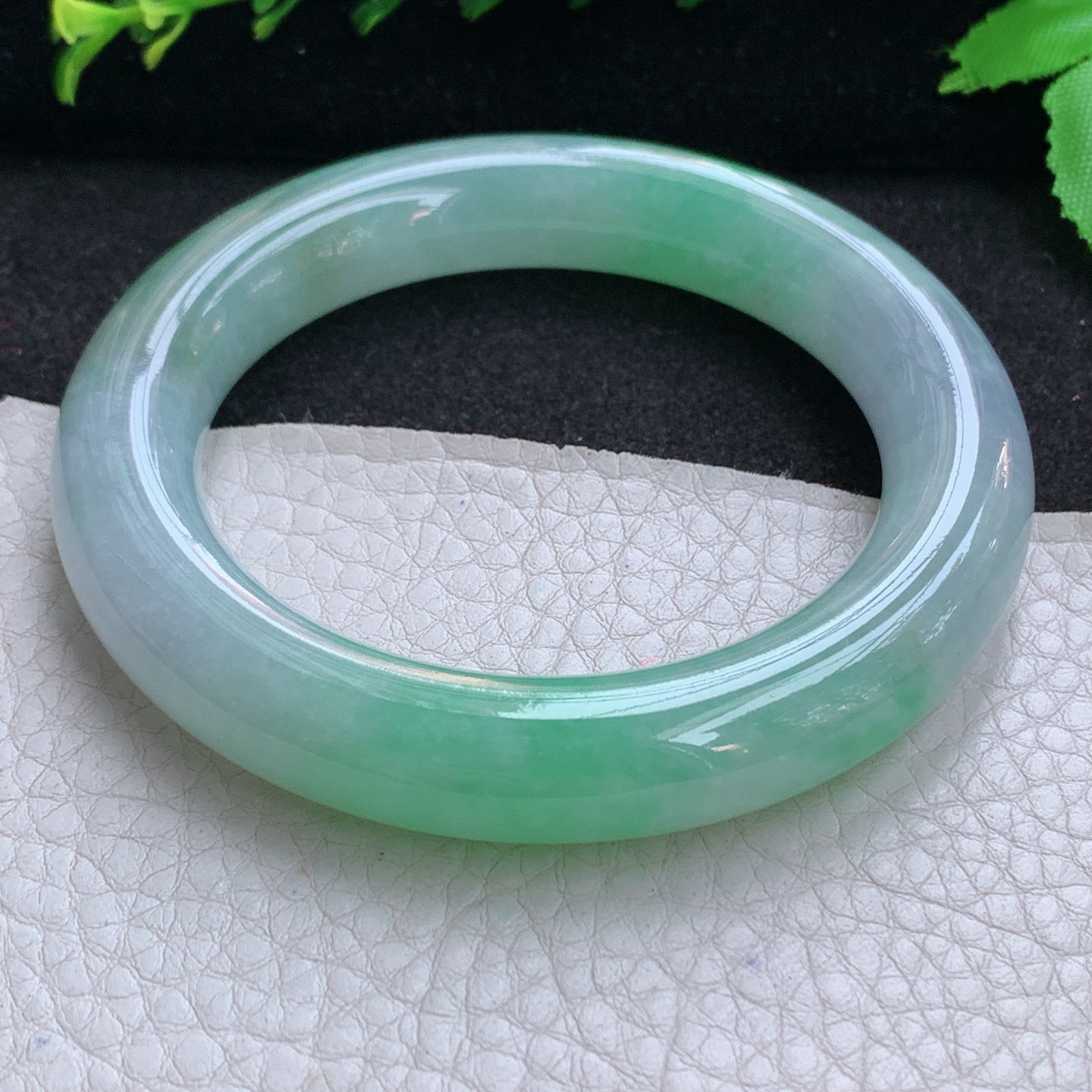 ax收藏级54.7*11.6*11.5美人镯 天然缅甸翡翠A货玉手镯春带彩圆条玉手环