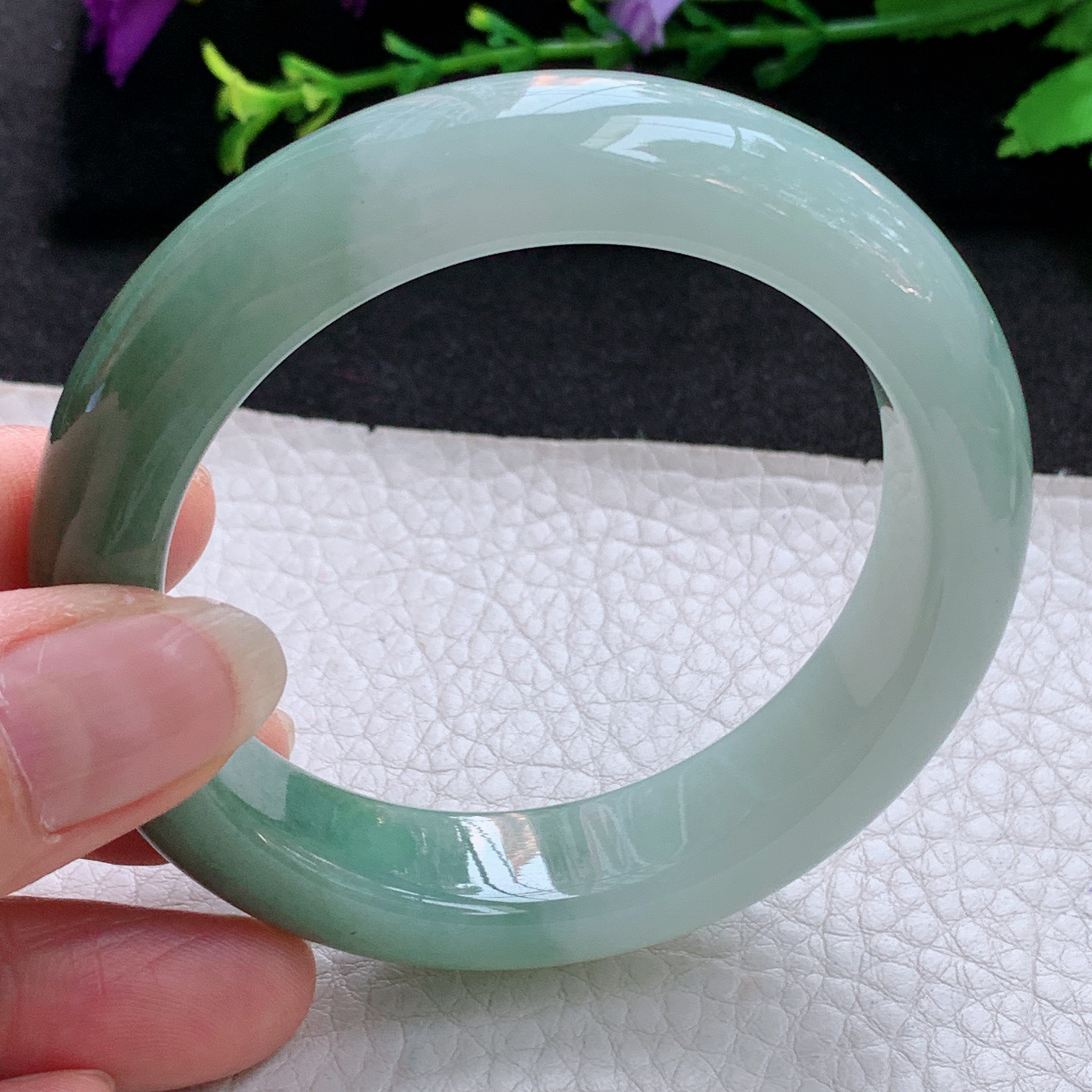 js招财款54*13.2*9平安镯 天然缅甸翡翠A货玉手镯双彩宽边玉手环