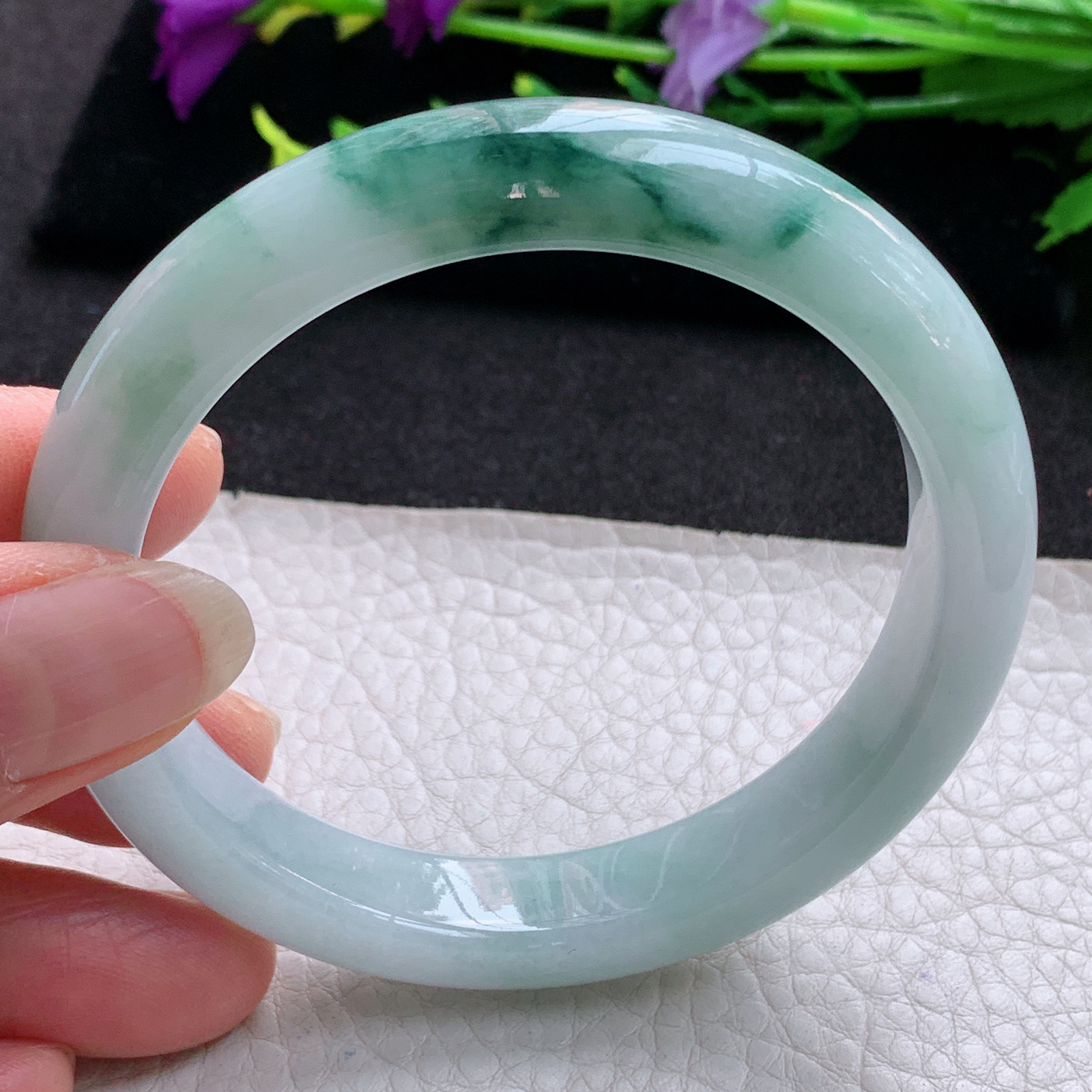 js实拍57.5*11.5*8.3平安镯 天然缅甸翡翠A货玉手镯冰飘花胶感宽边玉手环