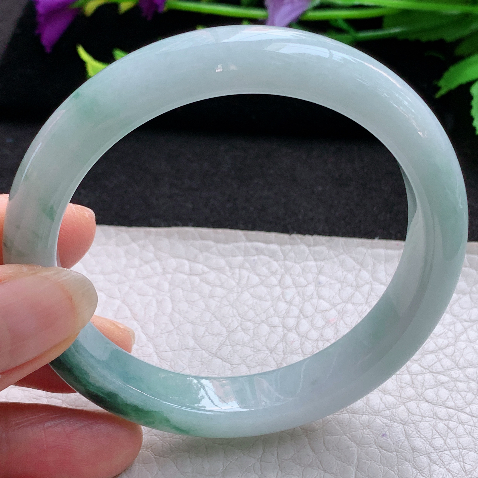 js实拍57.5*11.5*8.3平安镯 天然缅甸翡翠A货玉手镯冰飘花胶感宽边玉手环