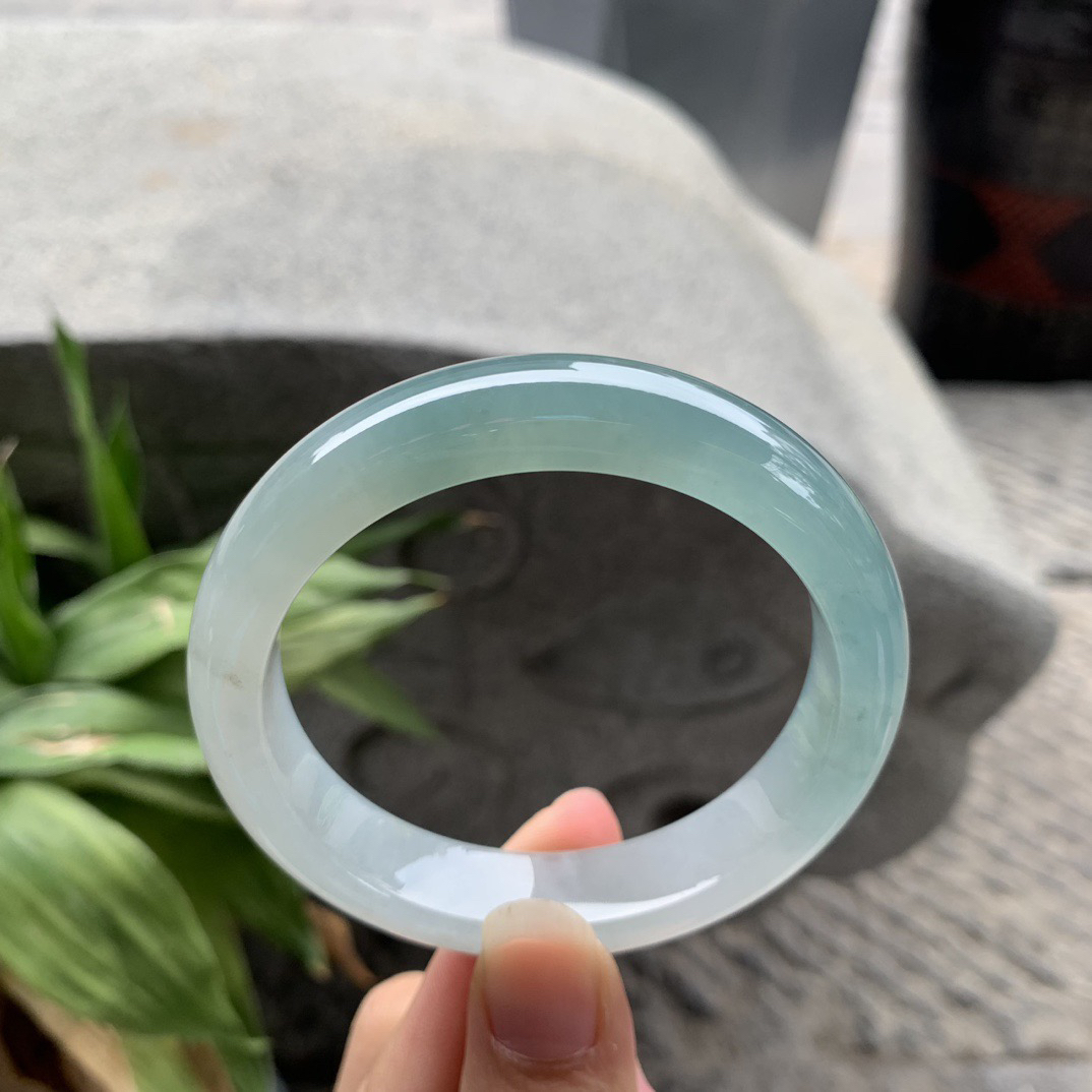 圈口 55.8-12.8-8.3【冰种晴蓝正圈手镯】正圈55 56可戴 冰透水润