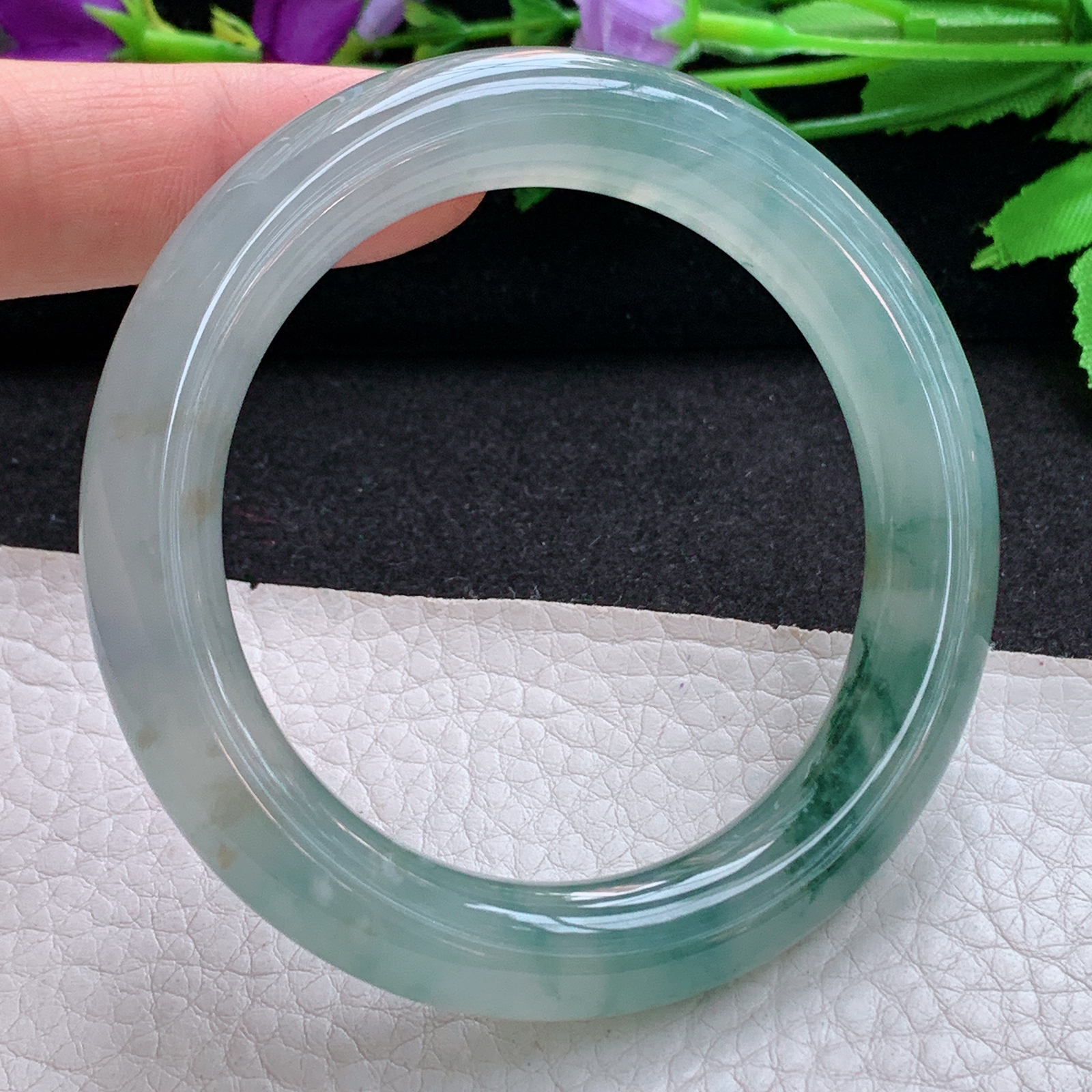 ax收藏级53.8*10.8*10.9美人镯 天然缅甸翡翠A货玉手镯冰飘花圆条玉手环