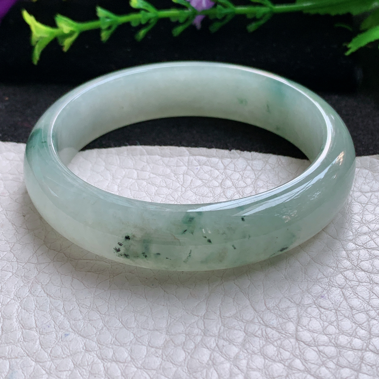 ll实拍57.5*14*7.5平安镯 天然缅甸翡翠A货玉手镯冰飘花宽边玉手环