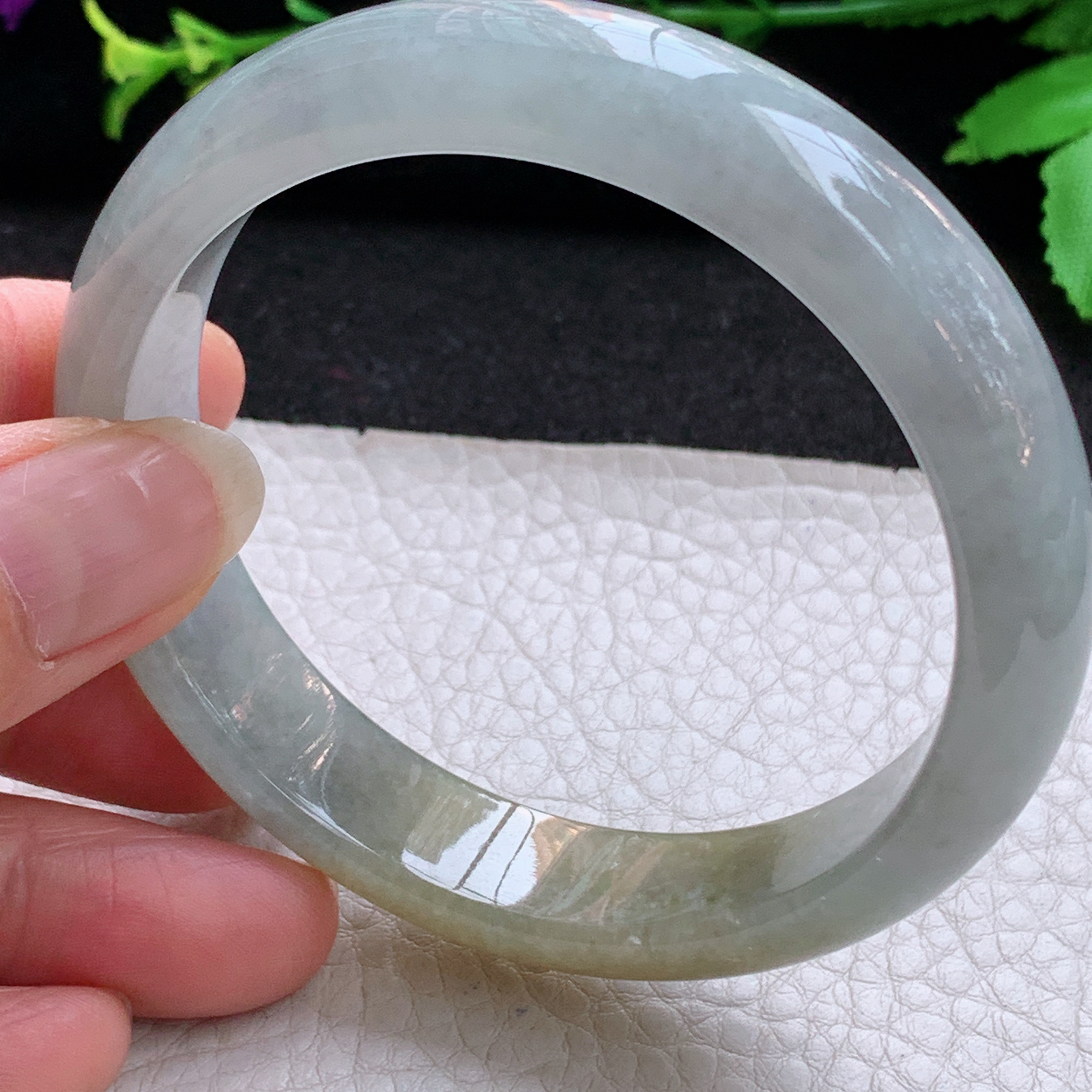 js招财款58*13.5*7.8平安镯 天然缅甸翡翠A货玉手镯双彩宽边玉手环