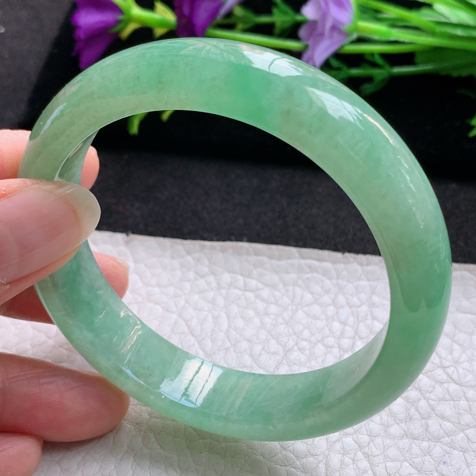 js实拍57*13.5*7.8平安镯 天然缅甸翡翠A货玉手镯冰绿宽边玉手环