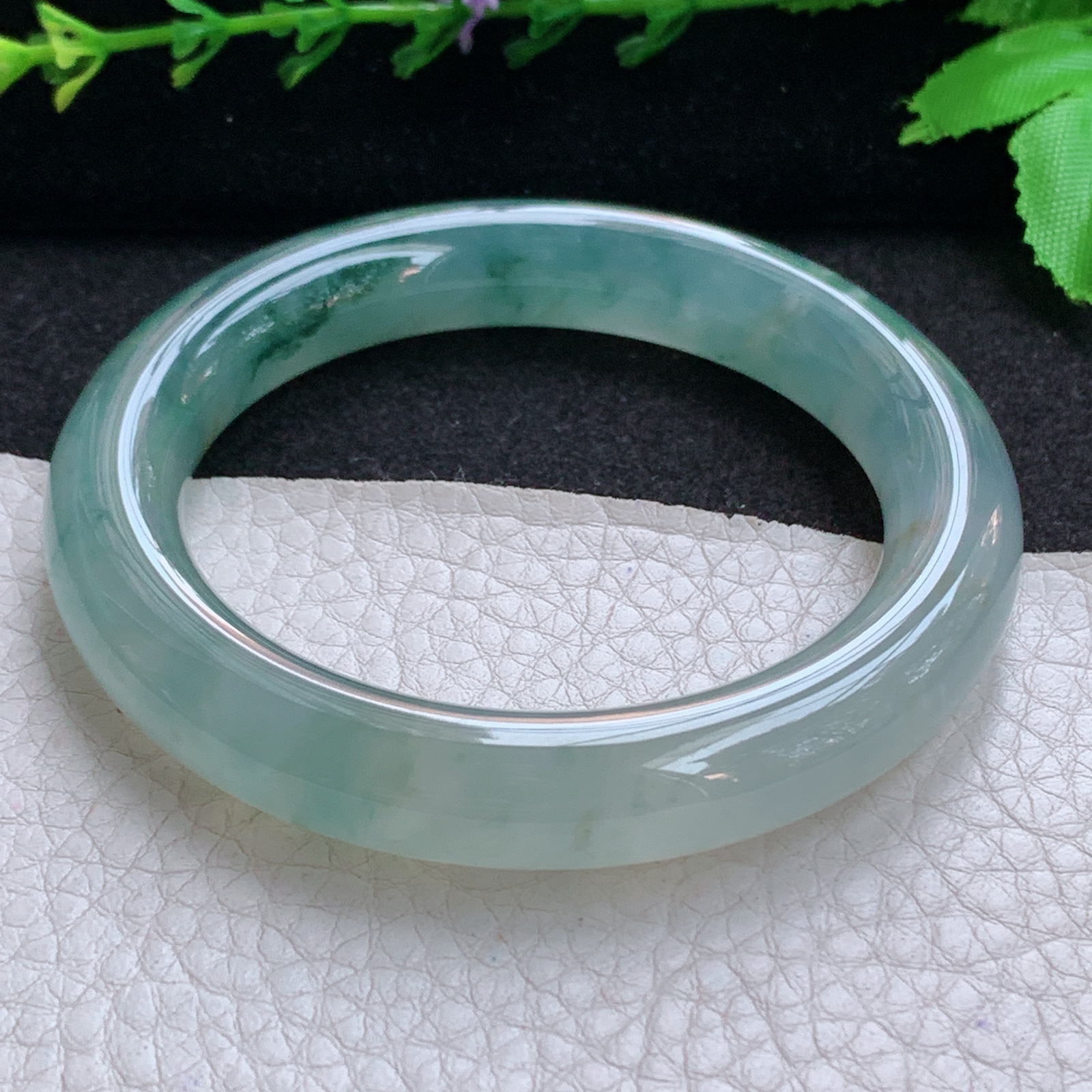 ax收藏级53.8*10.8*10.9美人镯 天然缅甸翡翠A货玉手镯冰飘花圆条玉手环