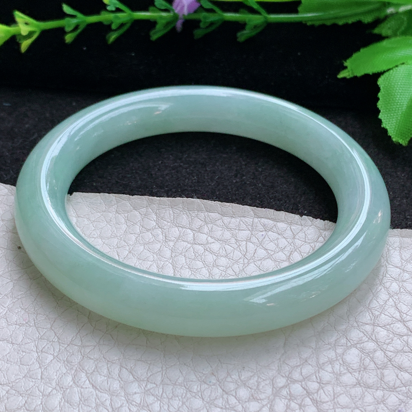 nr甜美款54*10.24美人镯 天然缅甸翡翠A货玉手镯甜绿圆条玉手环