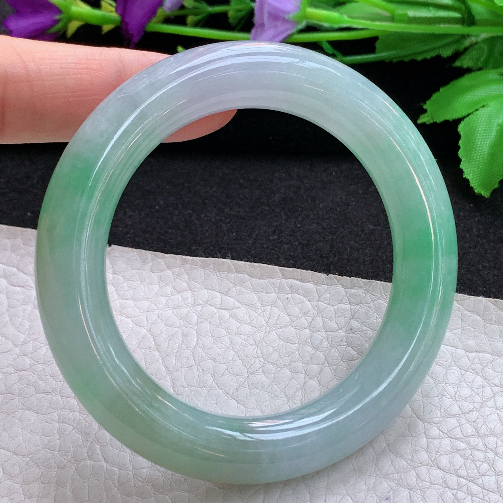 ax收藏级54.7*11.6*11.5美人镯 天然缅甸翡翠A货玉手镯春带彩圆条玉手环