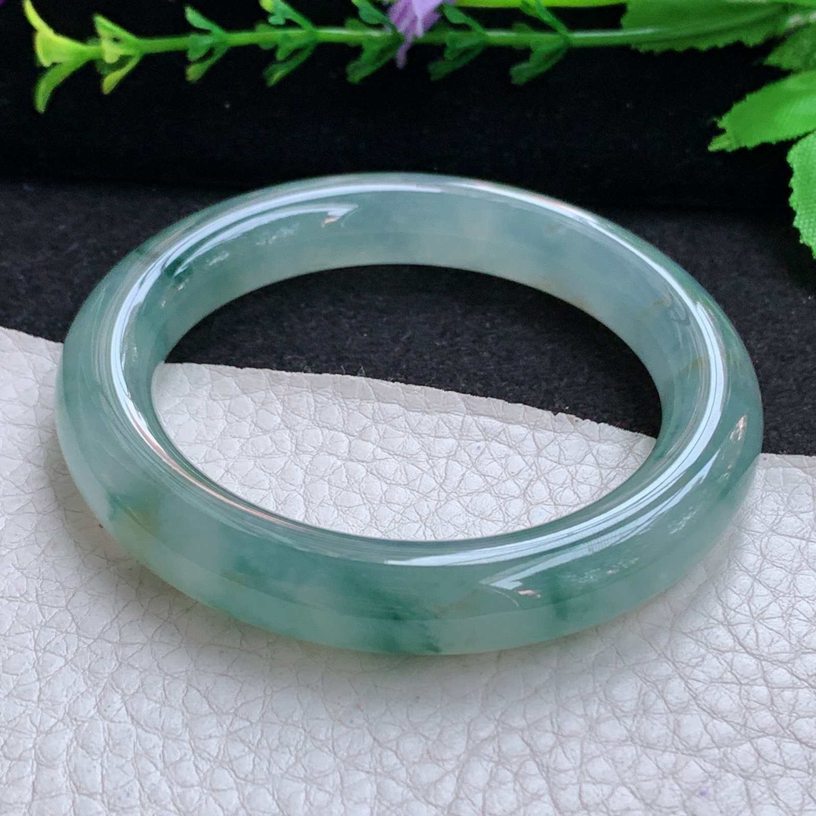 ax收藏级53.8*10.8*10.9美人镯 天然缅甸翡翠A货玉手镯冰飘花圆条玉手环