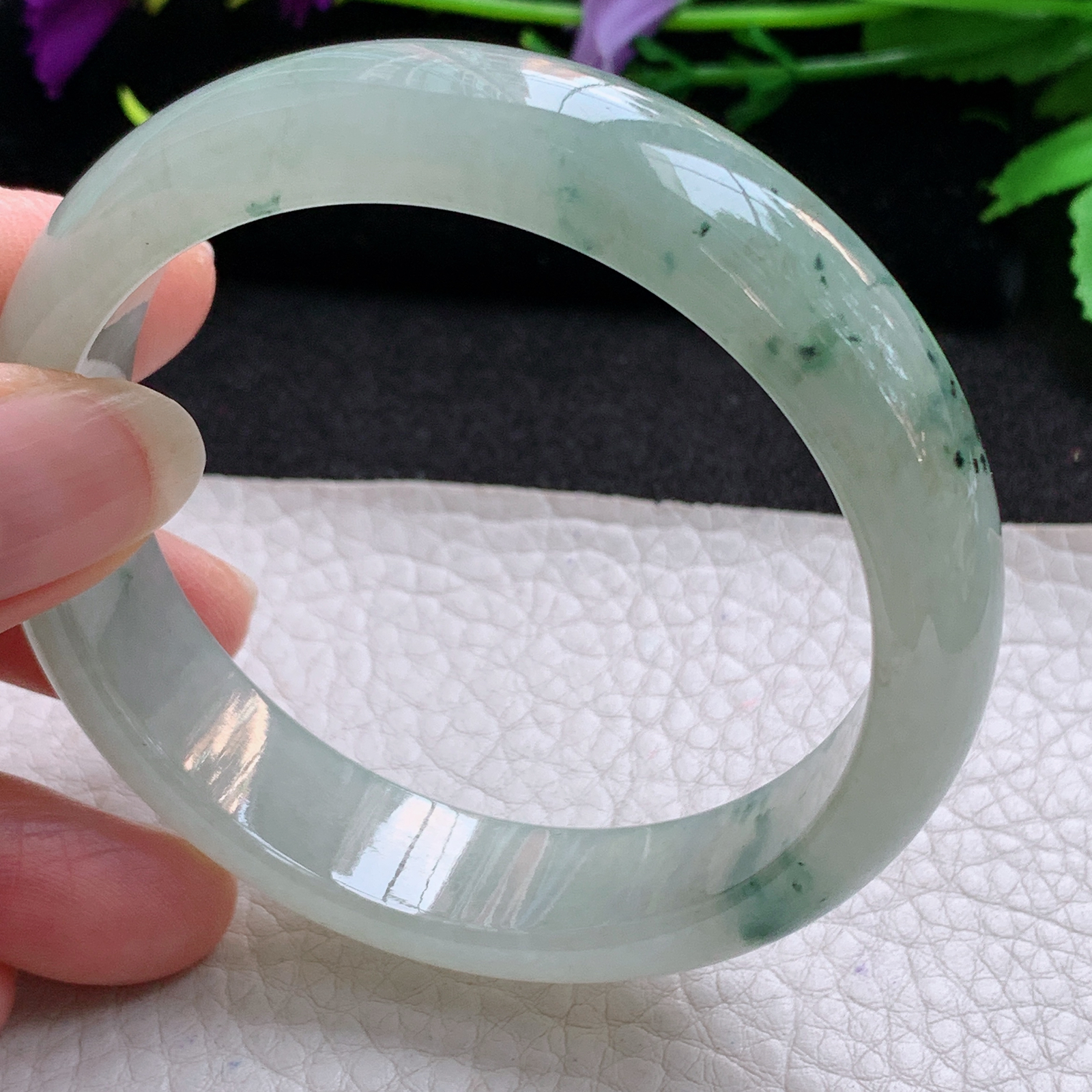 ll实拍57.5*14*7.5平安镯 天然缅甸翡翠A货玉手镯冰飘花宽边玉手环
