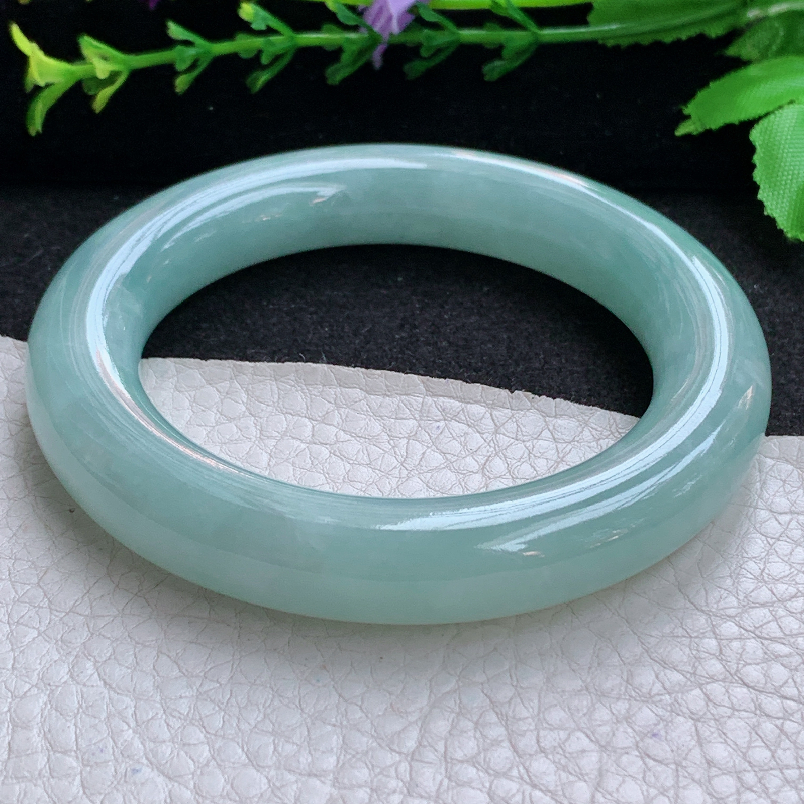 js冰晴款56.5*12*12.3胖圆镯 天然缅甸翡翠A货玉手镯晴绿圆条玉手环