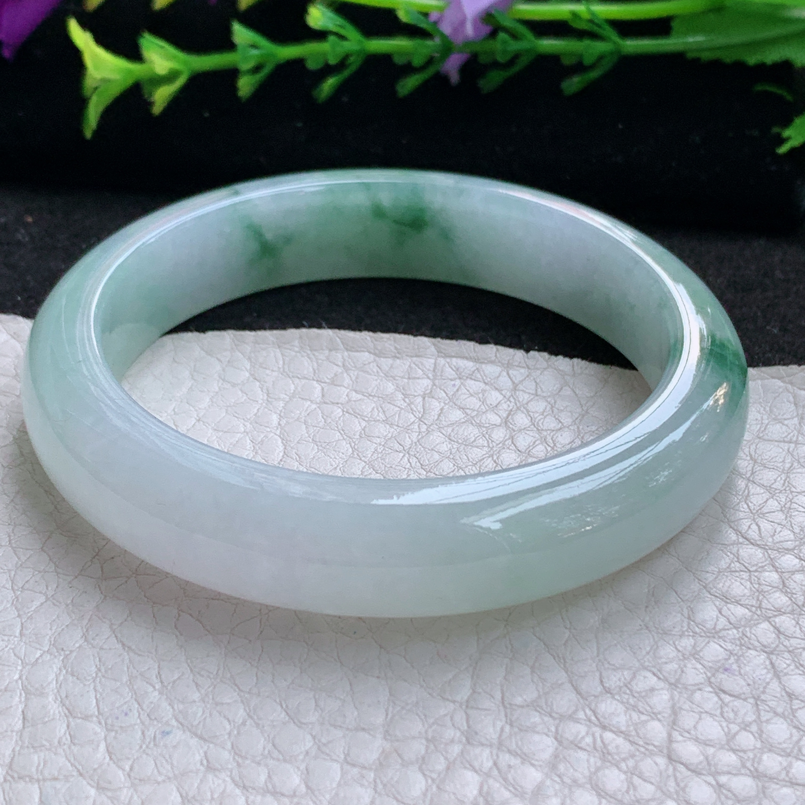 ll实拍55.5*12.6*8平安镯 天然缅甸翡翠A货玉手镯冰飘花宽边玉手环