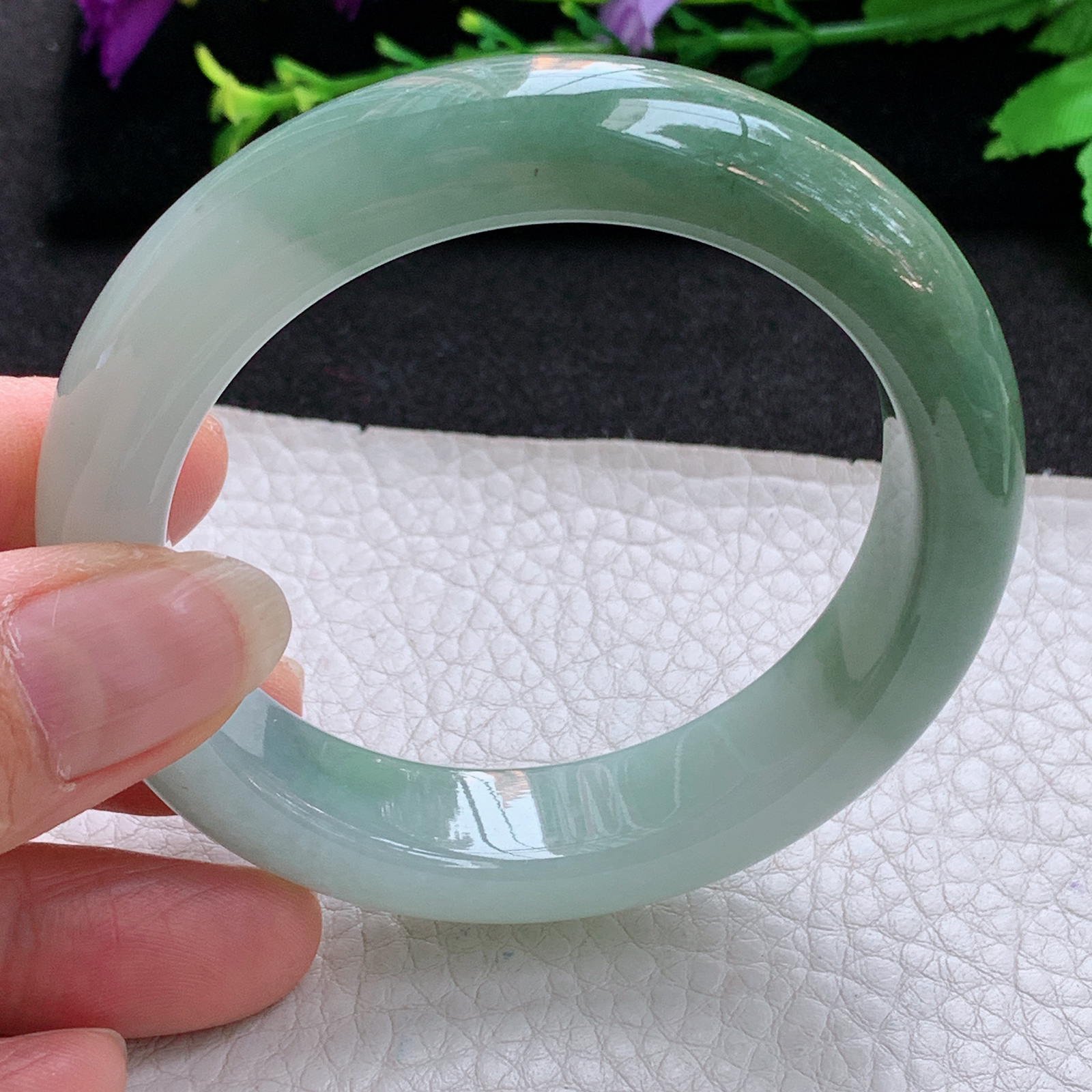 js招财款54*13.2*9平安镯 天然缅甸翡翠A货玉手镯双彩宽边玉手环