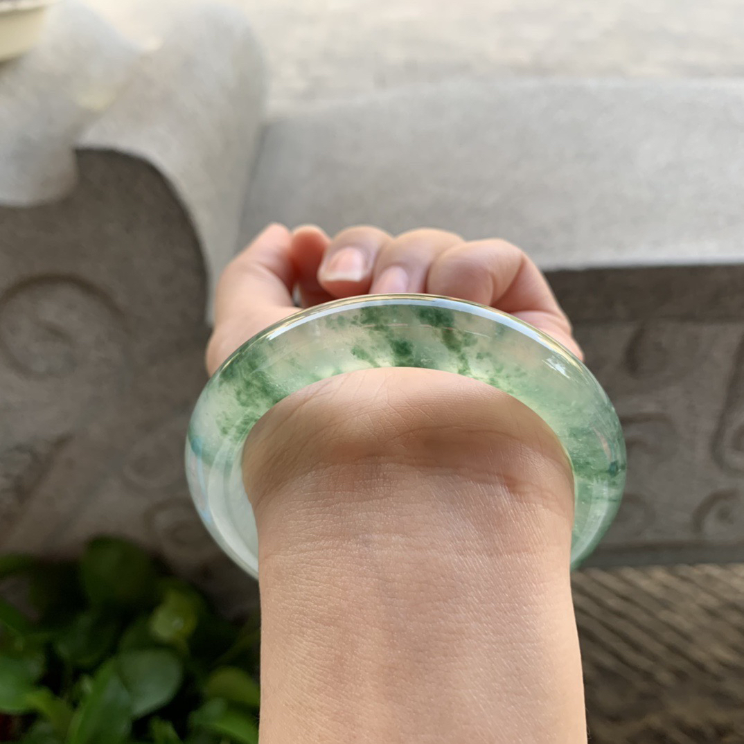 圈口 55.8-11.2-9.7【玻璃种飘花正圈手镯】正圈55 56可戴