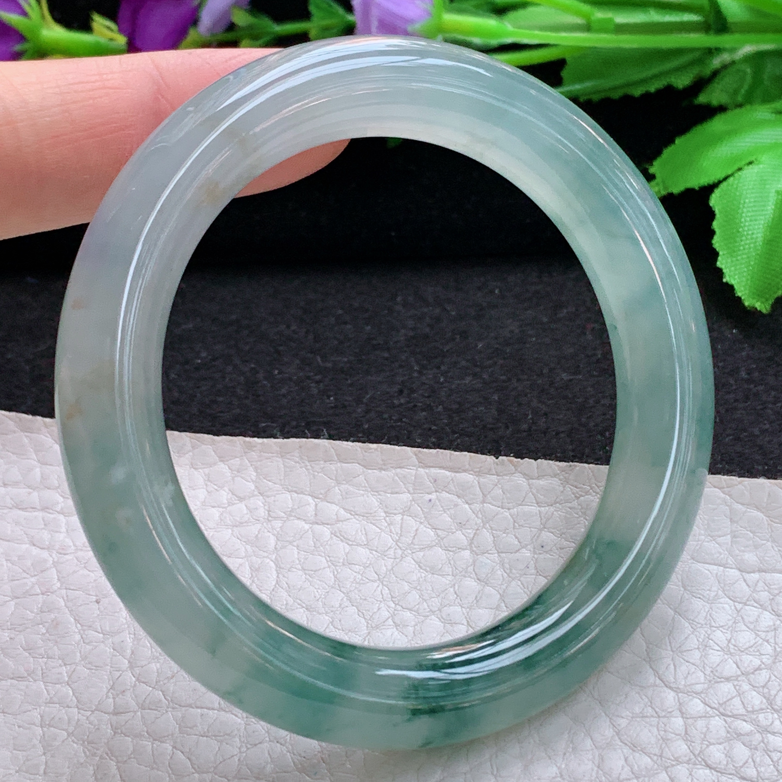 ax收藏级53.8*10.8*10.9美人镯 天然缅甸翡翠A货玉手镯冰飘花圆条玉手环