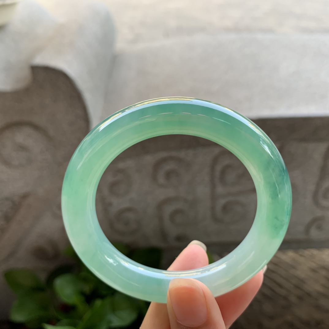 小圈口50.9-11 【冰种蓝绿圆条手镯】圆条50 51可戴