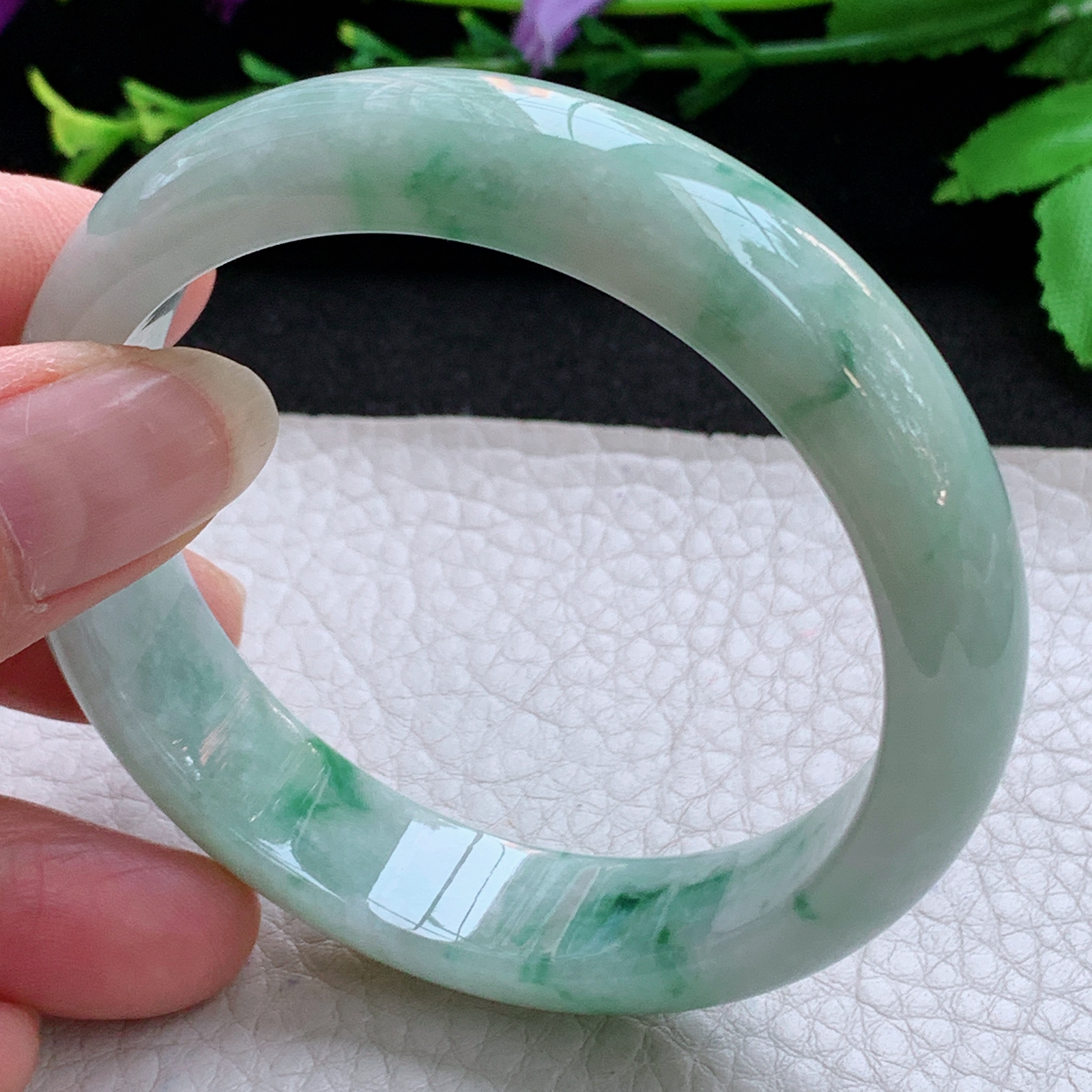 ll实拍55.5*13.5*7.3平安镯 天然缅甸翡翠A货玉手镯飘花宽边玉手环