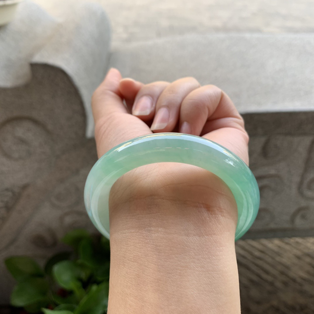 小圈口50.9-11 【冰种蓝绿圆条手镯】圆条50 51可戴