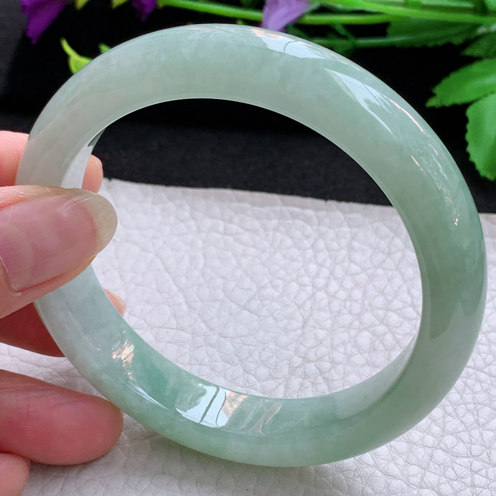 z大圈口60*12.8*8.8平安镯 天然缅甸翡翠A货玉手镯冰晴宽边玉手环