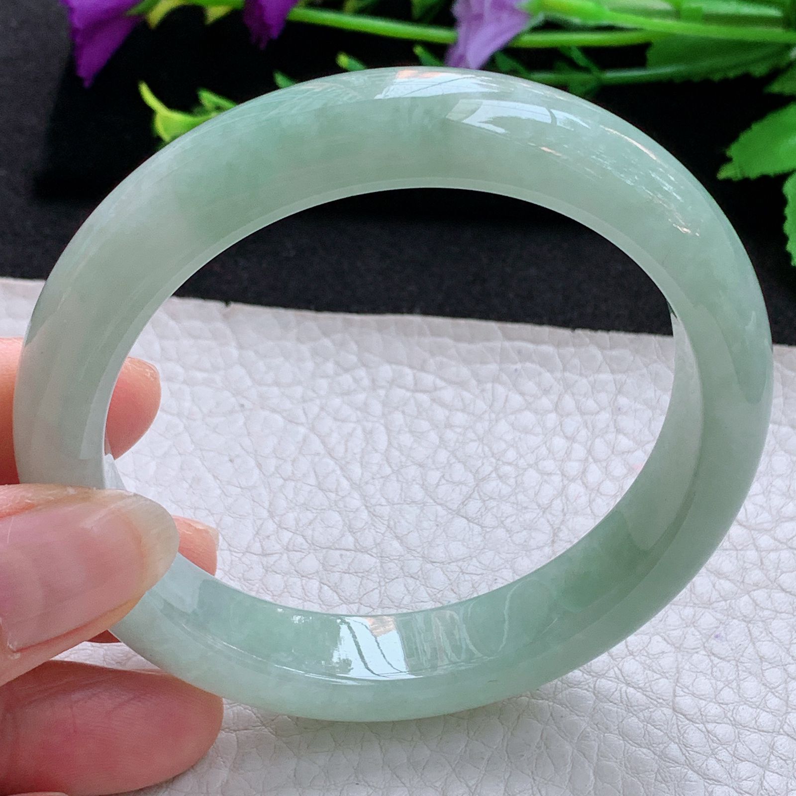 z大圈口60*12.8*8.8平安镯 天然缅甸翡翠A货玉手镯冰晴宽边玉手环