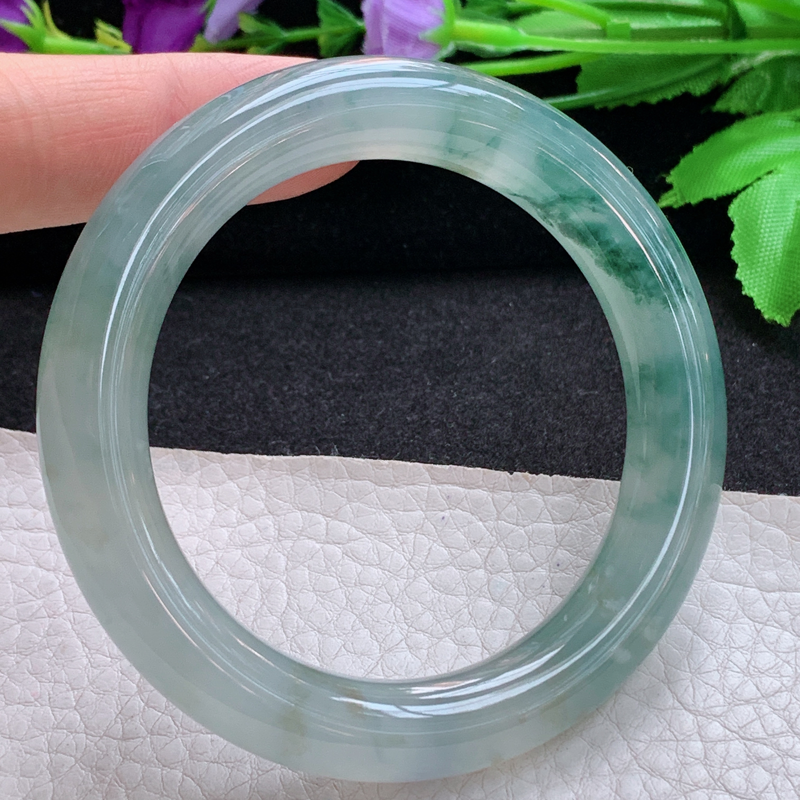 ax收藏级53.8*10.8*10.9美人镯 天然缅甸翡翠A货玉手镯冰飘花圆条玉手环