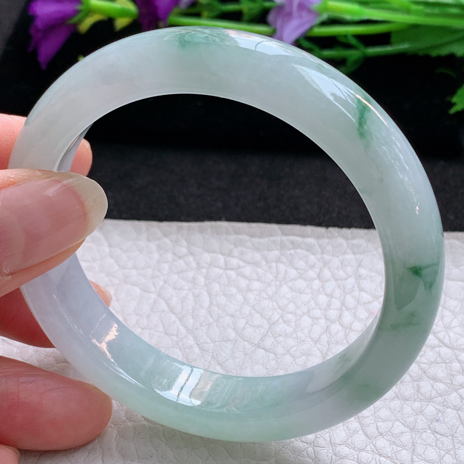 ll实拍55.5*12.6*8平安镯 天然缅甸翡翠A货玉手镯冰飘花宽边玉手环