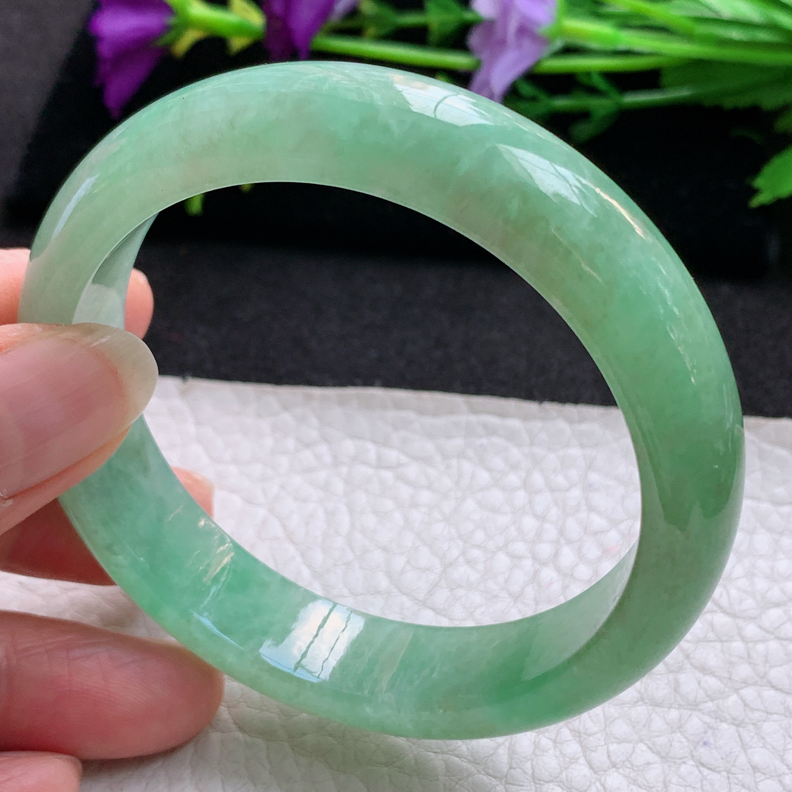 js实拍57*13.5*7.8平安镯 天然缅甸翡翠A货玉手镯冰绿宽边玉手环