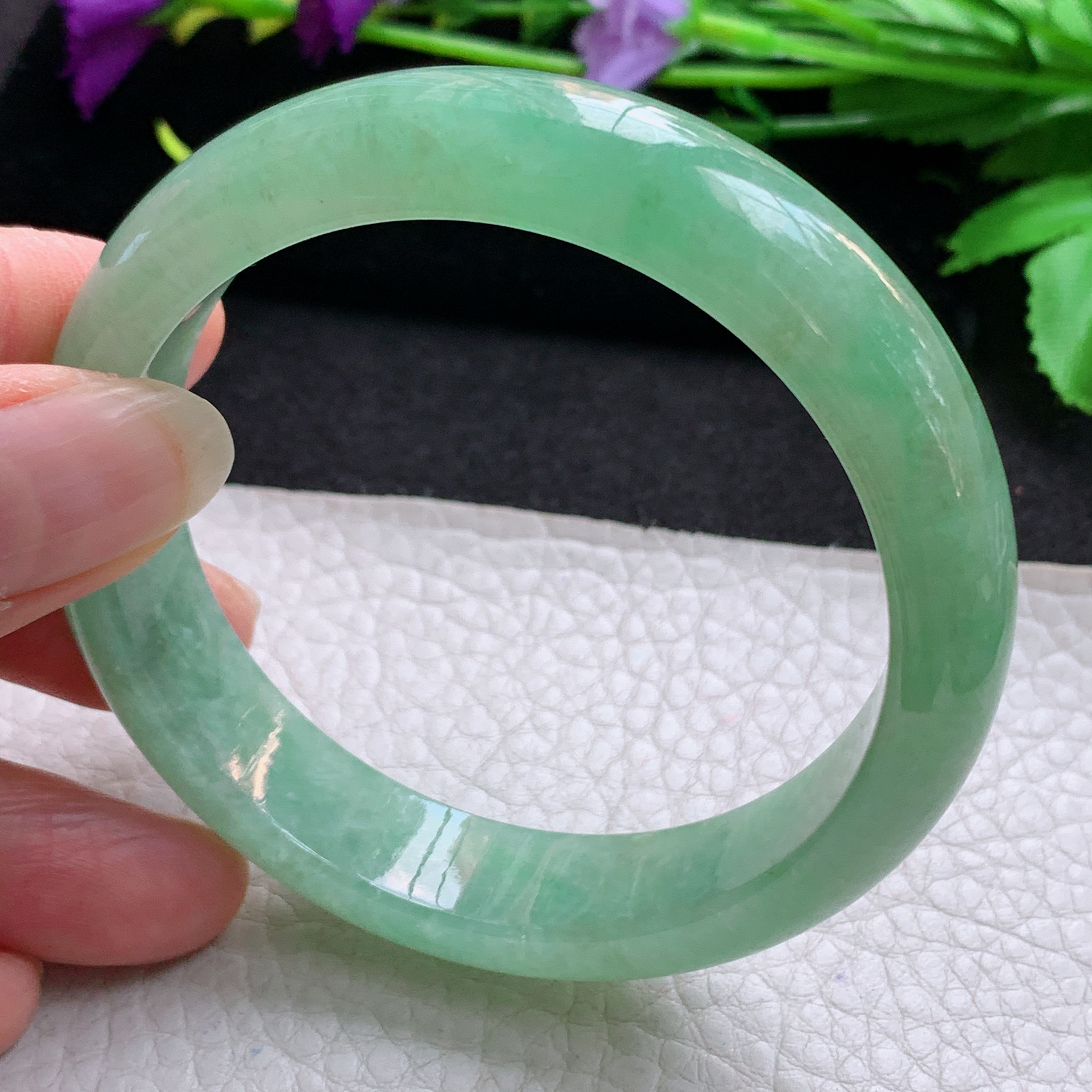 js实拍57*13.5*7.8平安镯 天然缅甸翡翠A货玉手镯冰绿宽边玉手环