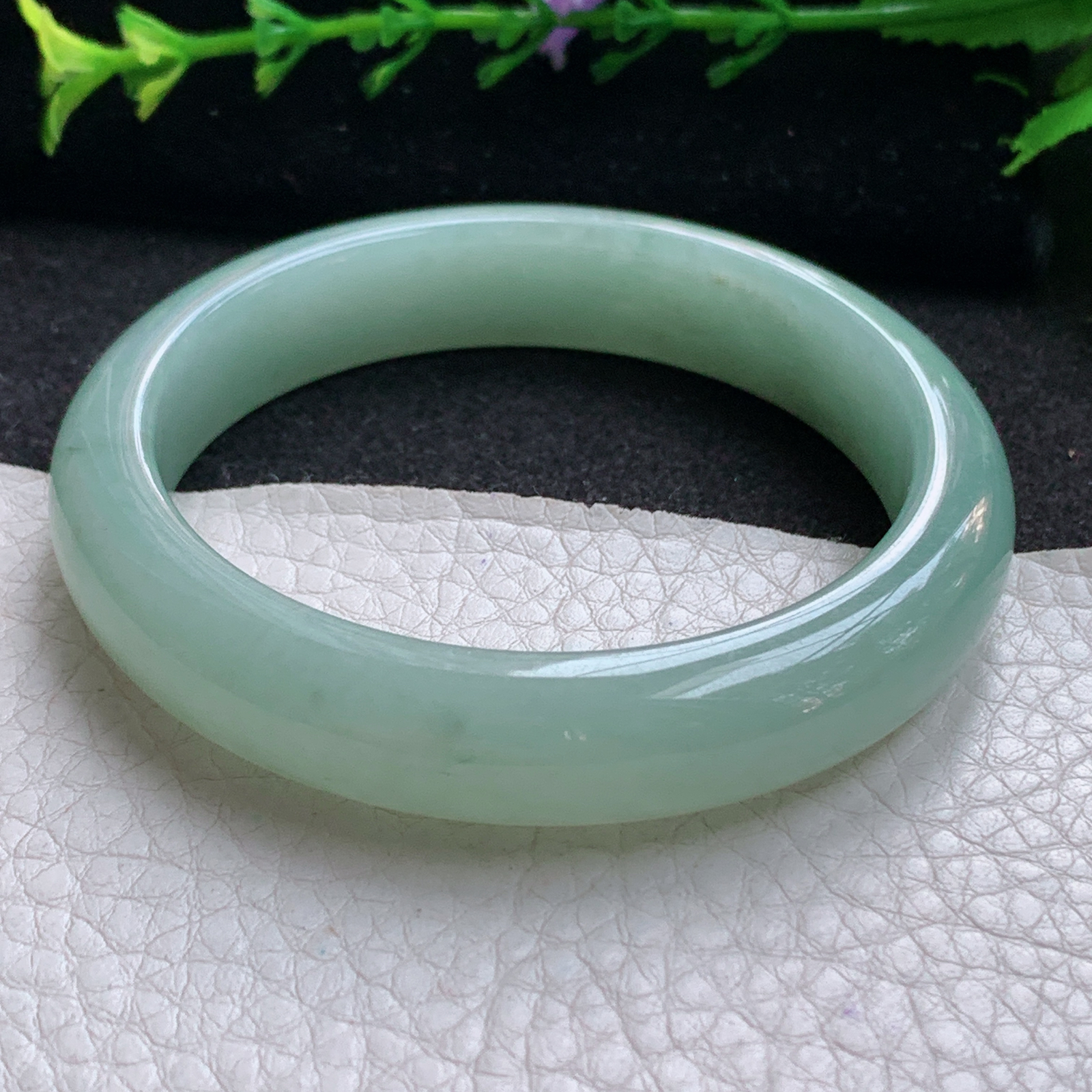 js实拍54*12*7.6平安镯 天然缅甸翡翠A货玉手镯秀气冰晴宽边玉手环