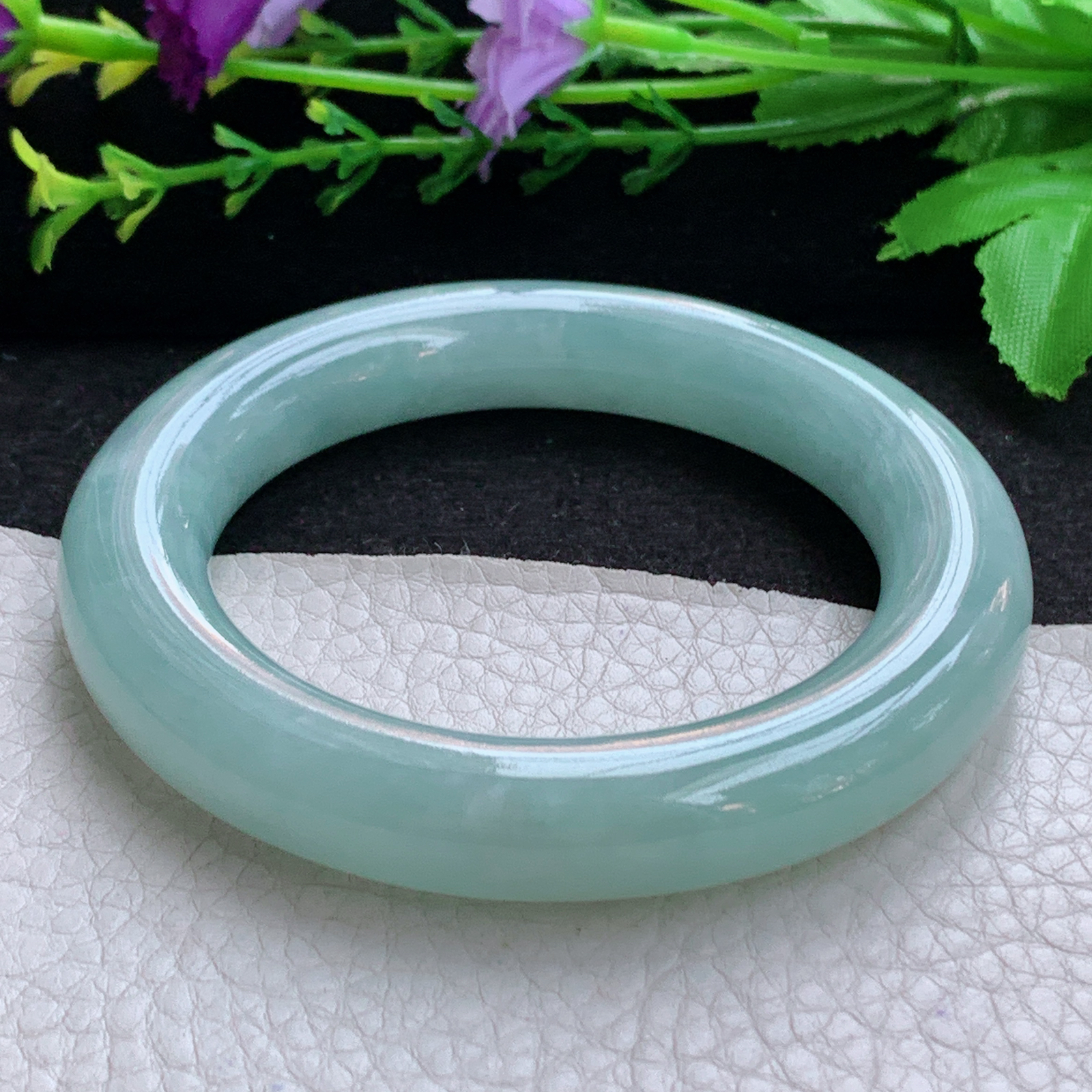 js冰晴款56.5*12*12.3胖圆镯 天然缅甸翡翠A货玉手镯晴绿圆条玉手环