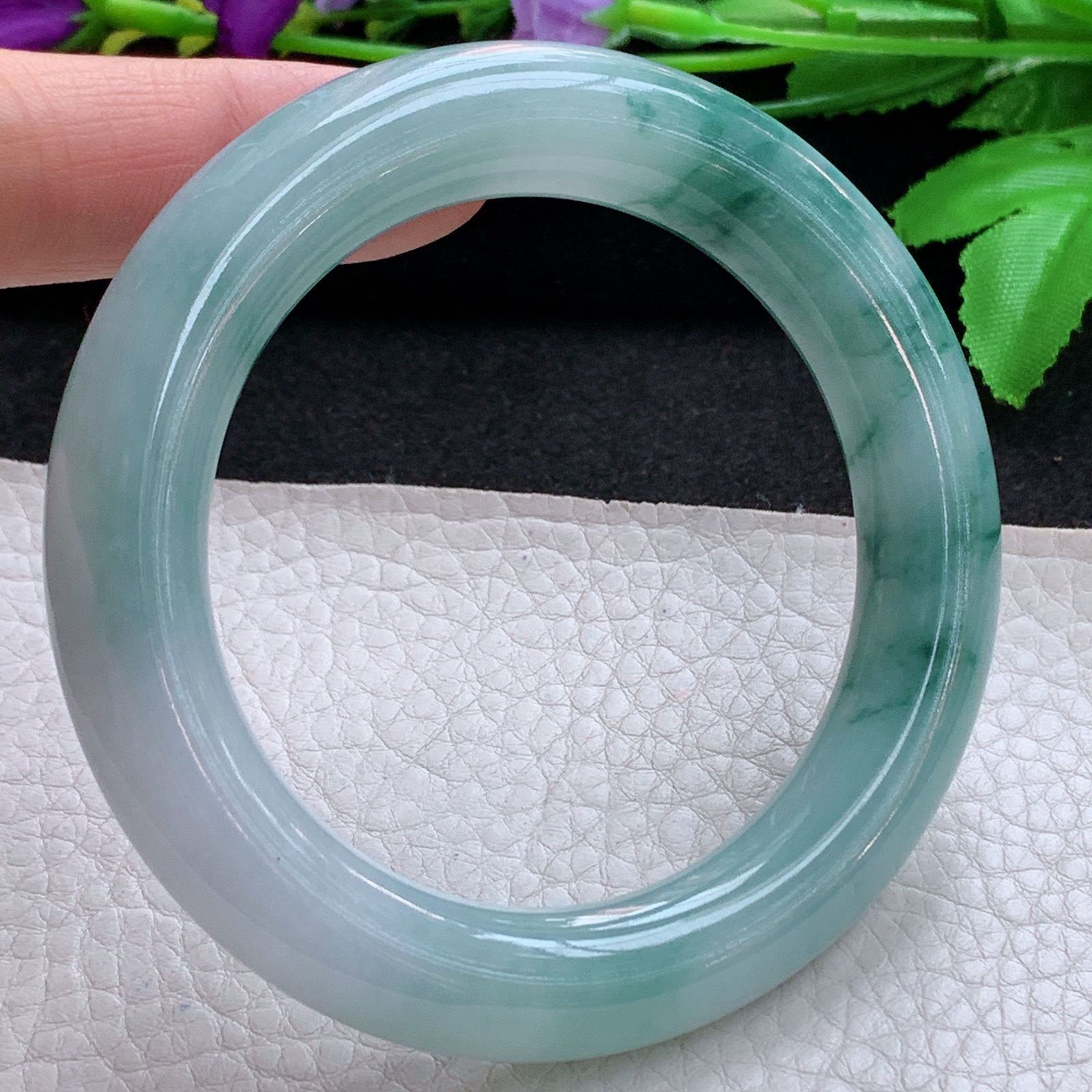 z招财款56*11.2*11.8美人镯 天然缅甸翡翠A货玉手镯飘花圆条大气玉手环