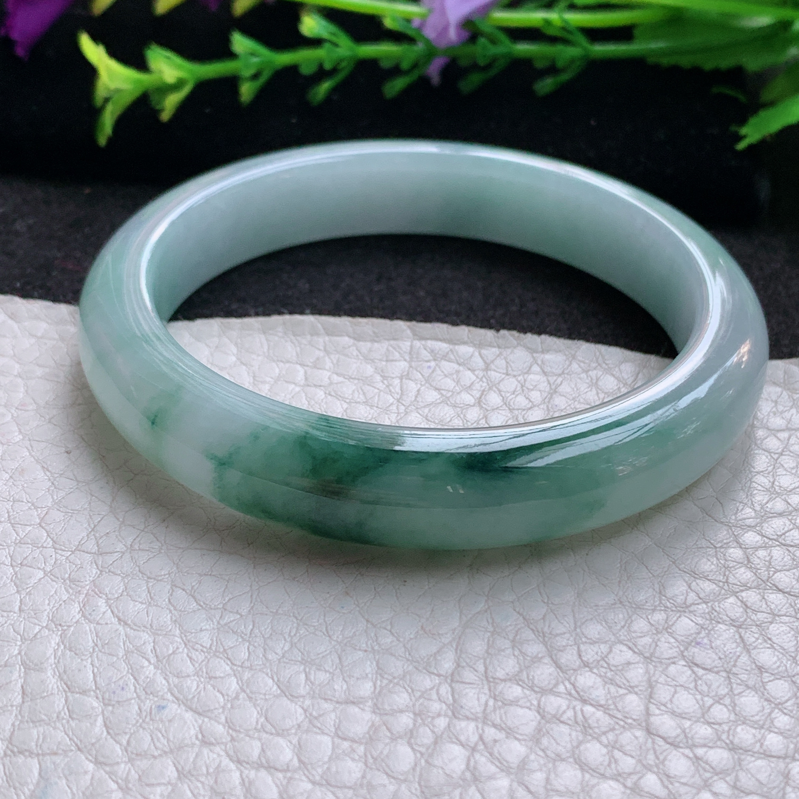 js实拍57.5*11.5*8.3平安镯 天然缅甸翡翠A货玉手镯冰飘花胶感宽边玉手环