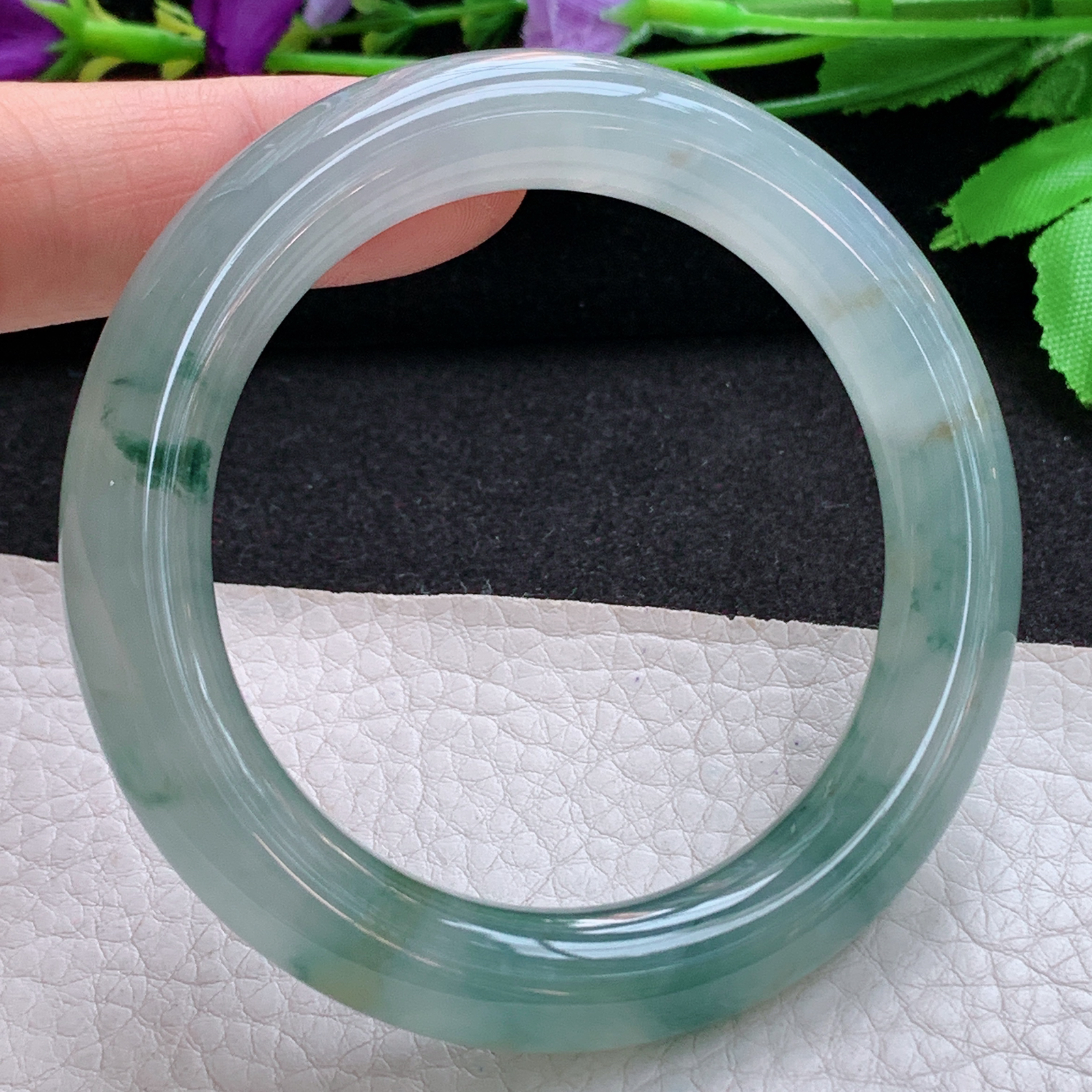 ax收藏级53.8*10.8*10.9美人镯 天然缅甸翡翠A货玉手镯冰飘花圆条玉手环