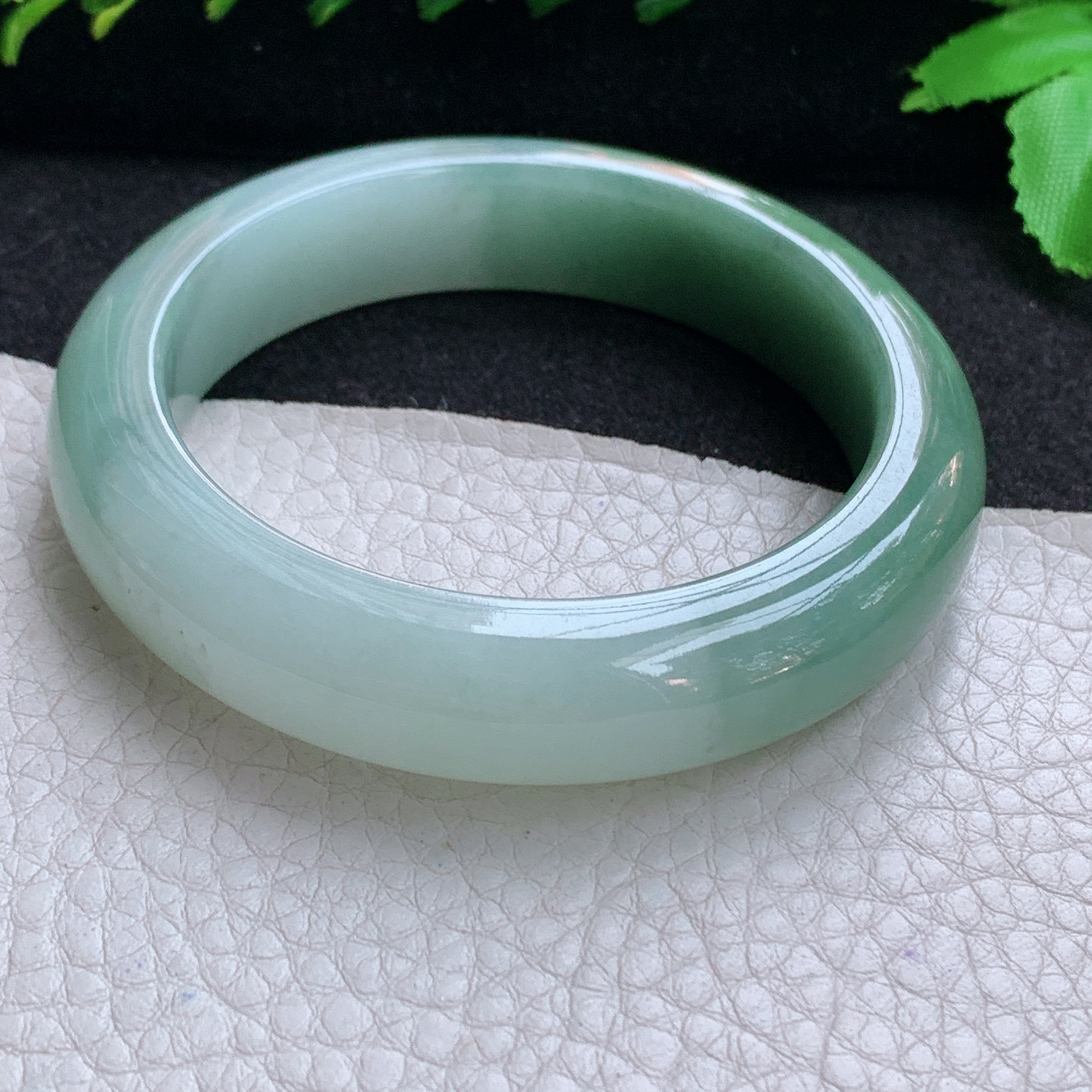 js招财款54*13.2*9平安镯 天然缅甸翡翠A货玉手镯双彩宽边玉手环