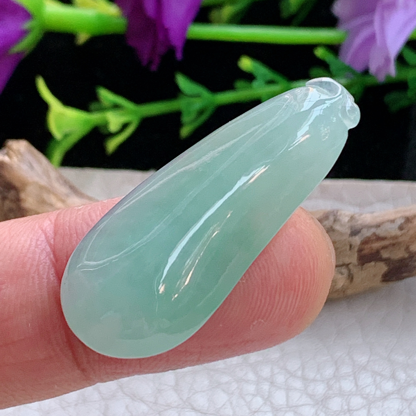 lz实拍35.5*15*8缅甸翡翠精雕冰晴别致饱满福瓜玉吊坠 玉挂佚