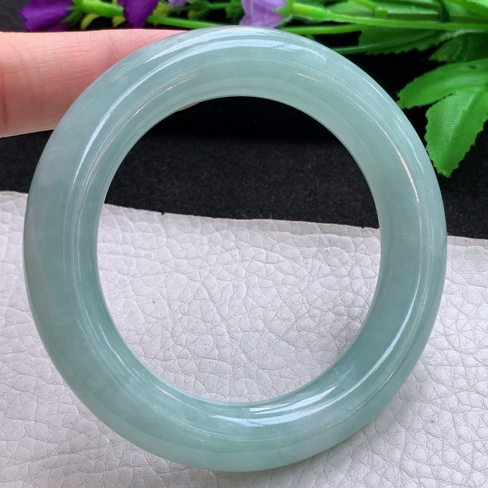 js冰晴款56.5*12*12.3胖圆镯 天然缅甸翡翠A货玉手镯晴绿圆条玉手环