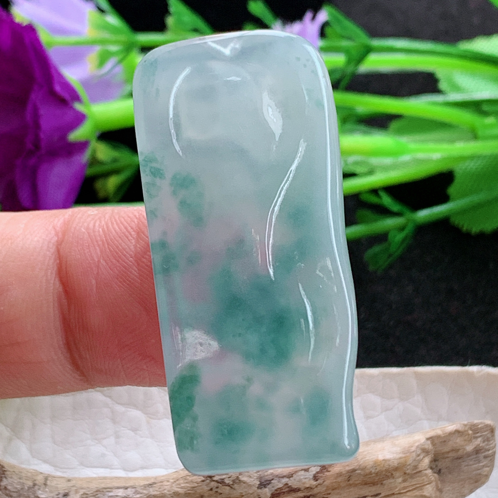 lz实拍43.5*19.6*5.2缅甸翡翠精雕冰飘花御龙观音菩萨玉吊坠