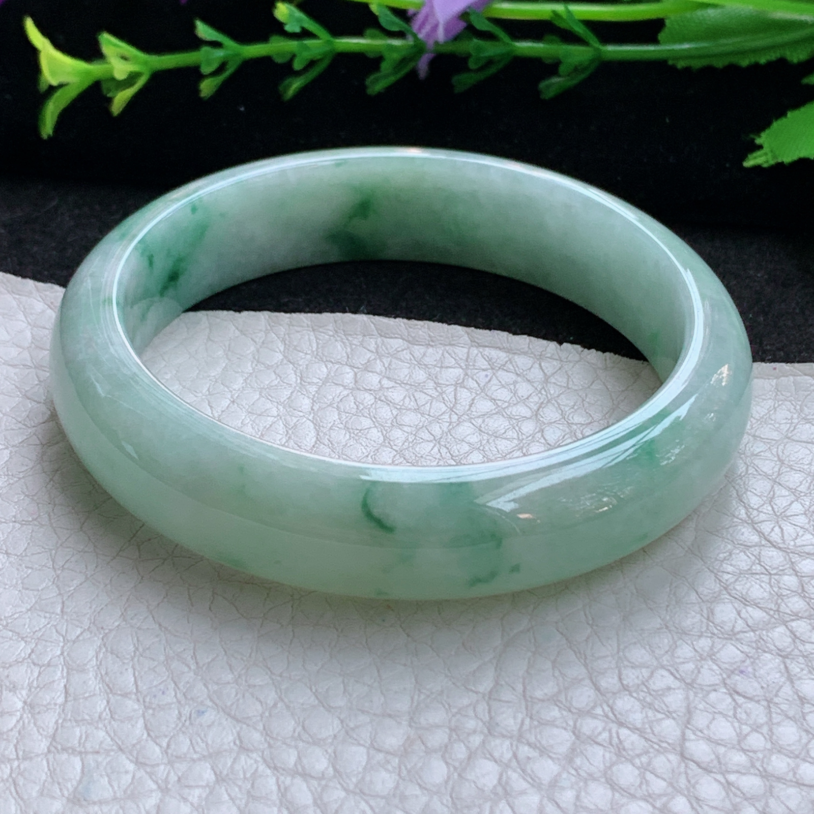 ll实拍55.5*13.5*7.3平安镯 天然缅甸翡翠A货玉手镯飘花宽边玉手环