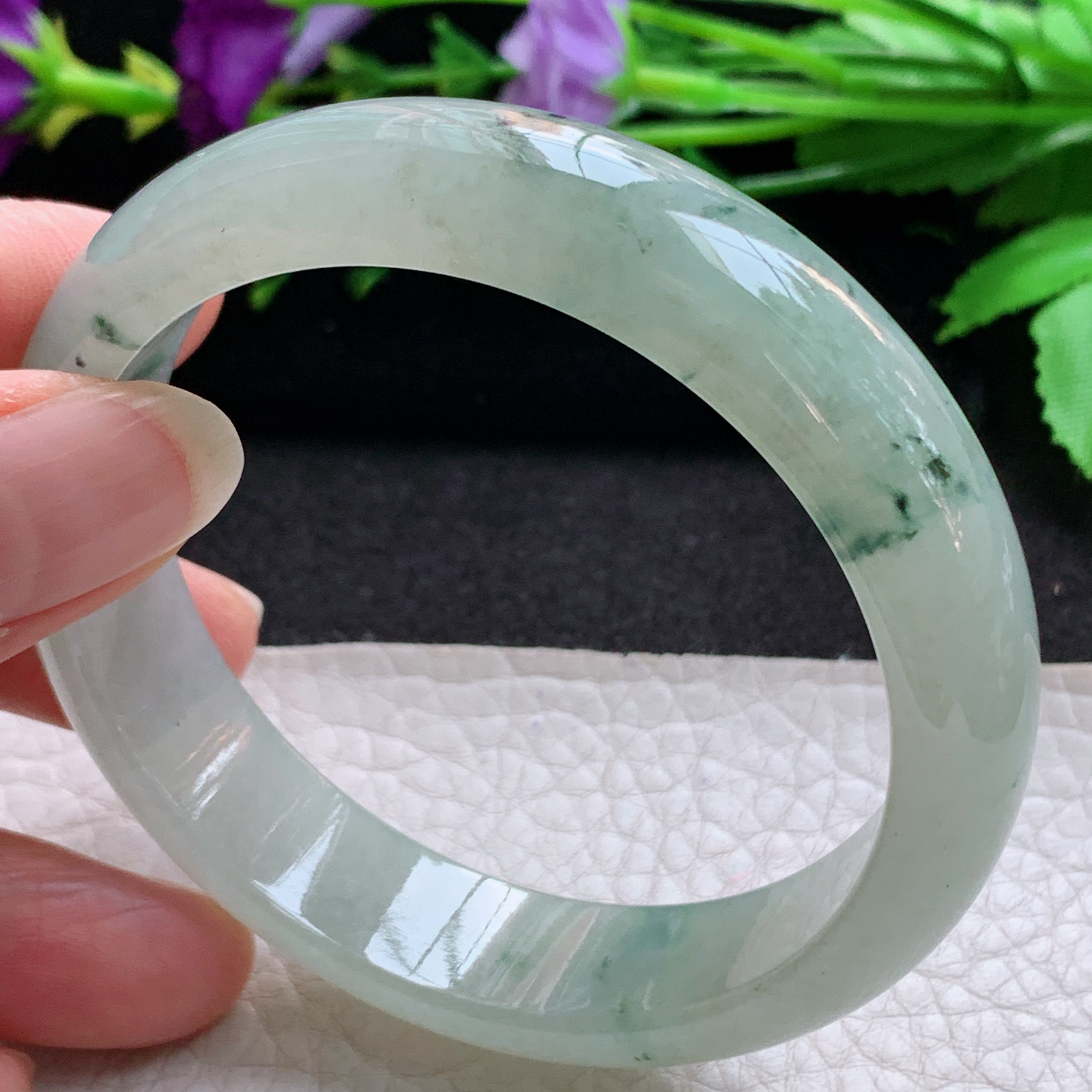 ll实拍57.5*14*7.5平安镯 天然缅甸翡翠A货玉手镯冰飘花宽边玉手环