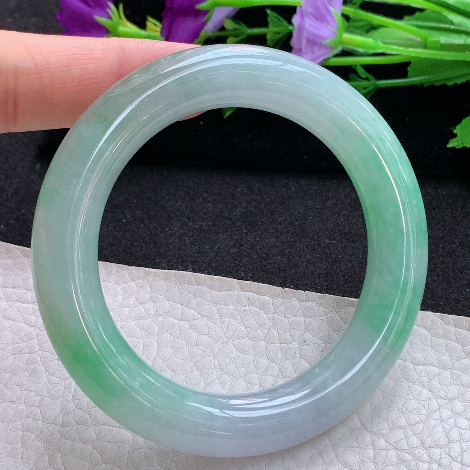 ax收藏级54.7*11.6*11.5美人镯 天然缅甸翡翠A货玉手镯春带彩圆条玉手环