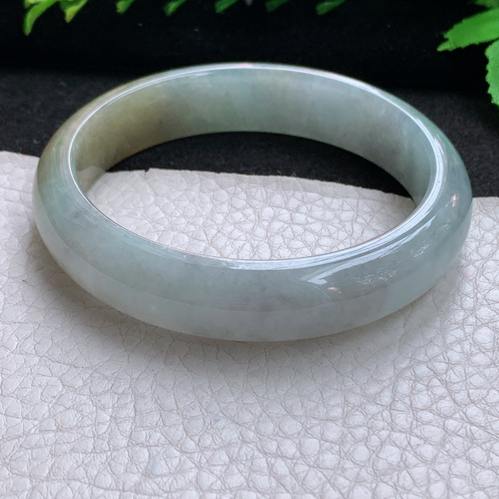 js招财款58*13.5*7.8平安镯 天然缅甸翡翠A货玉手镯双彩宽边玉手环