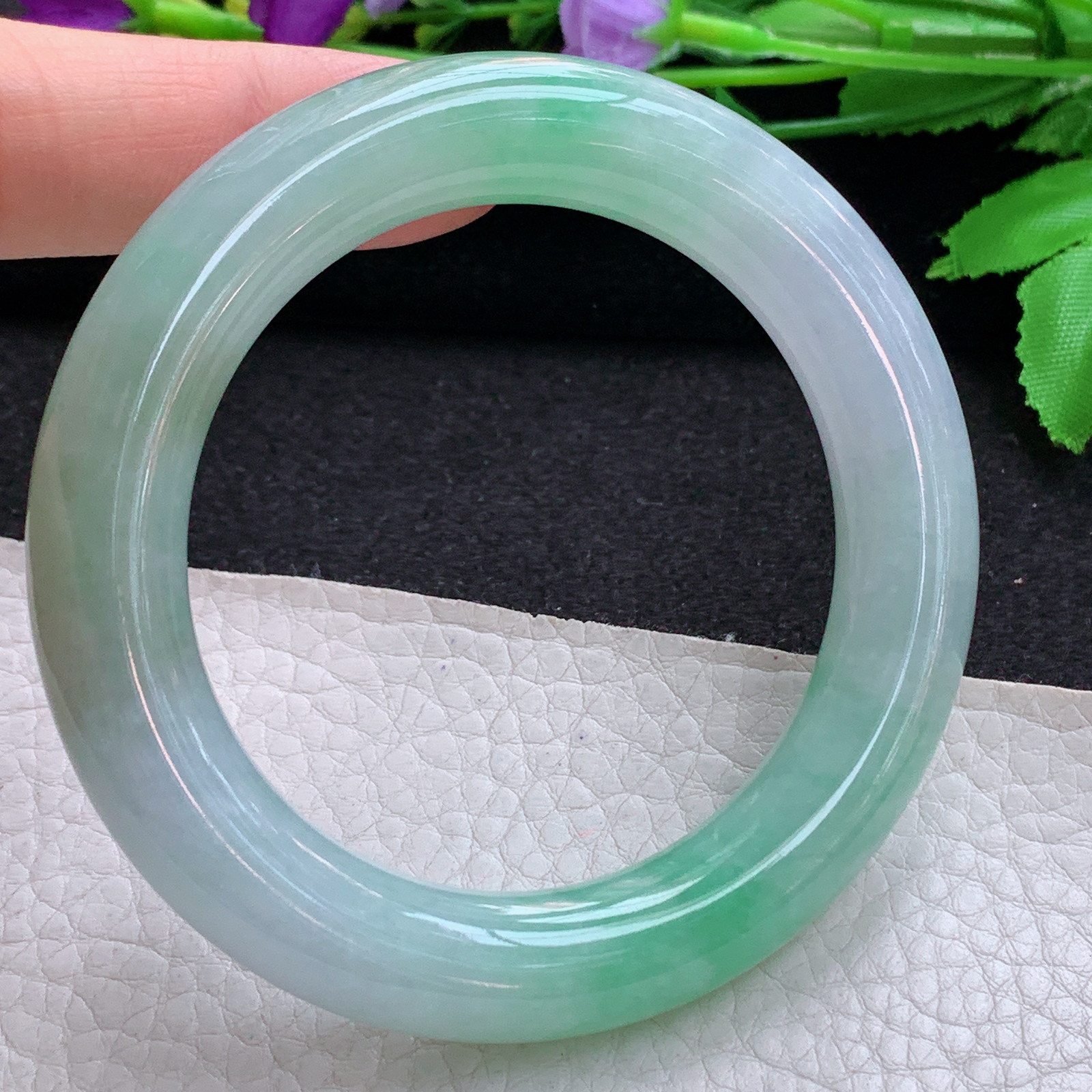 ax收藏级54.7*11.6*11.5美人镯 天然缅甸翡翠A货玉手镯春带彩圆条玉手环